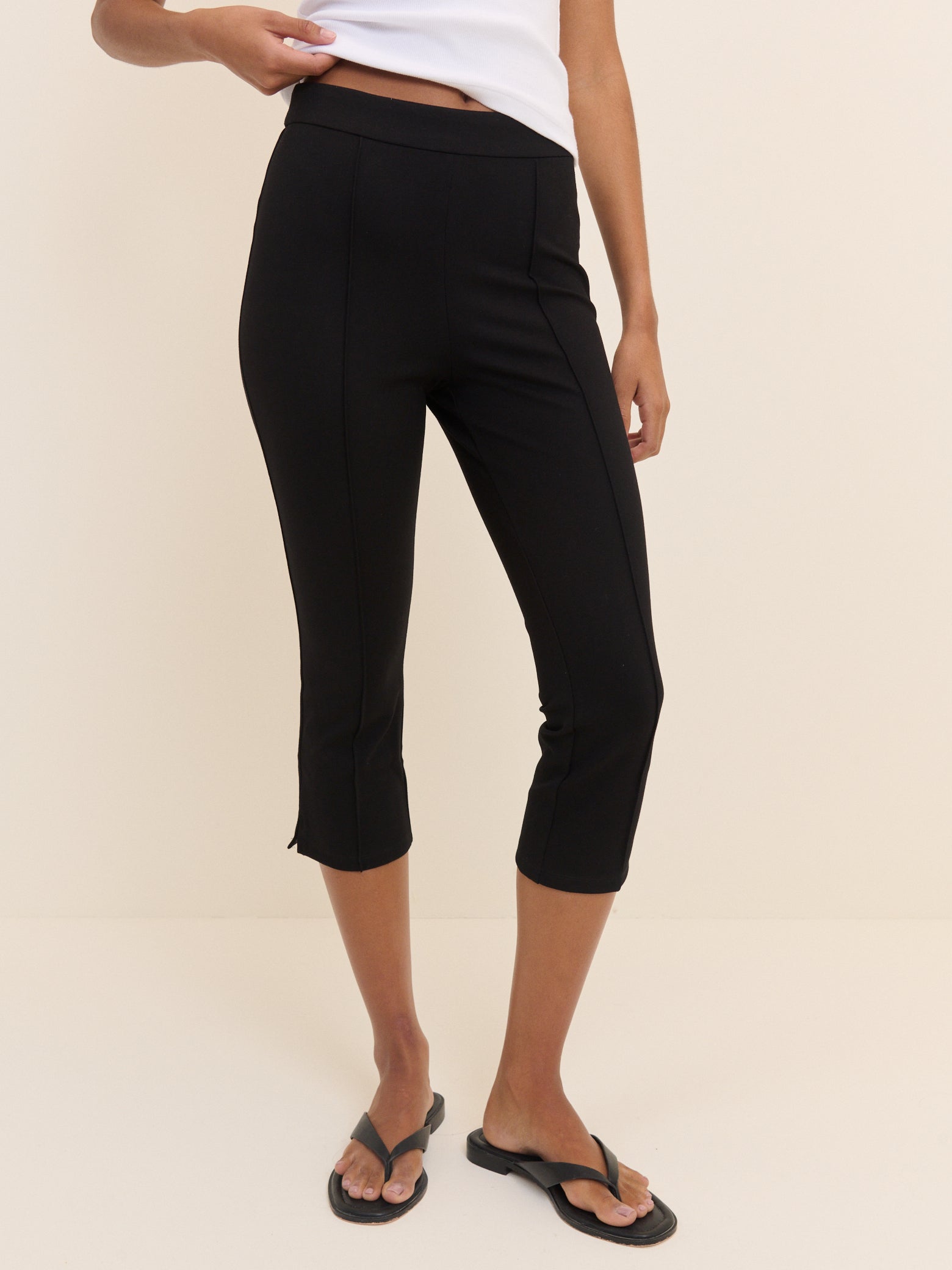 Black High Waisted Cropped Trousers - Image 2