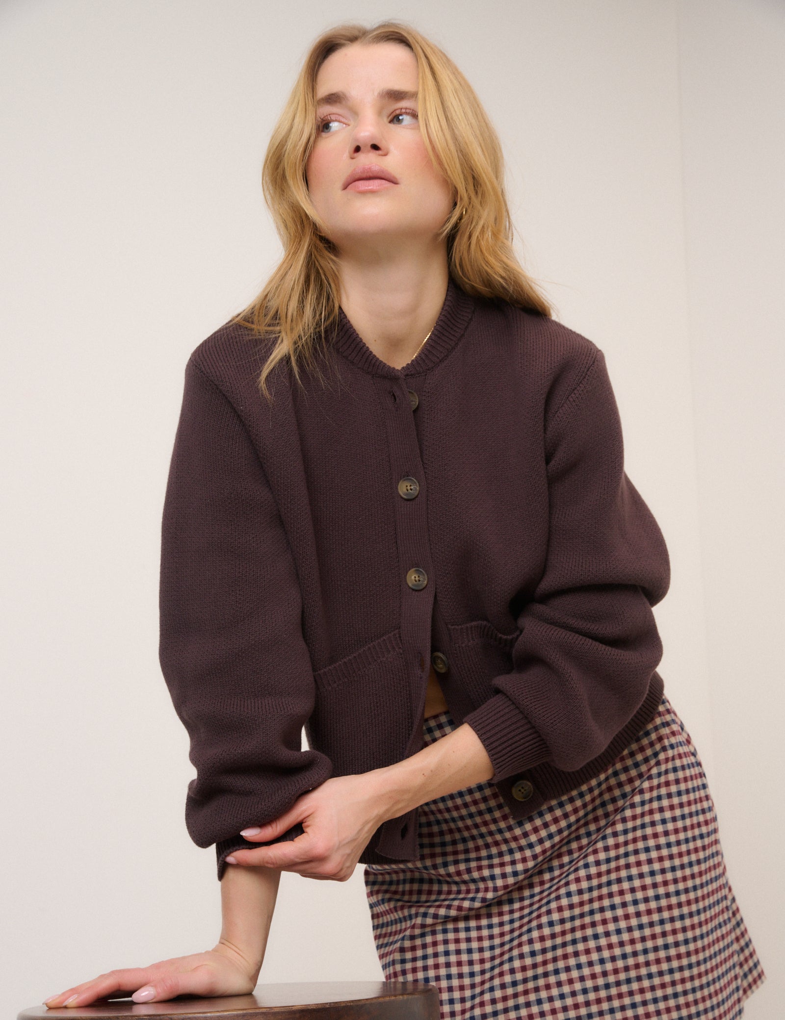 Brown Cotton Relaxed Refined Cardigan