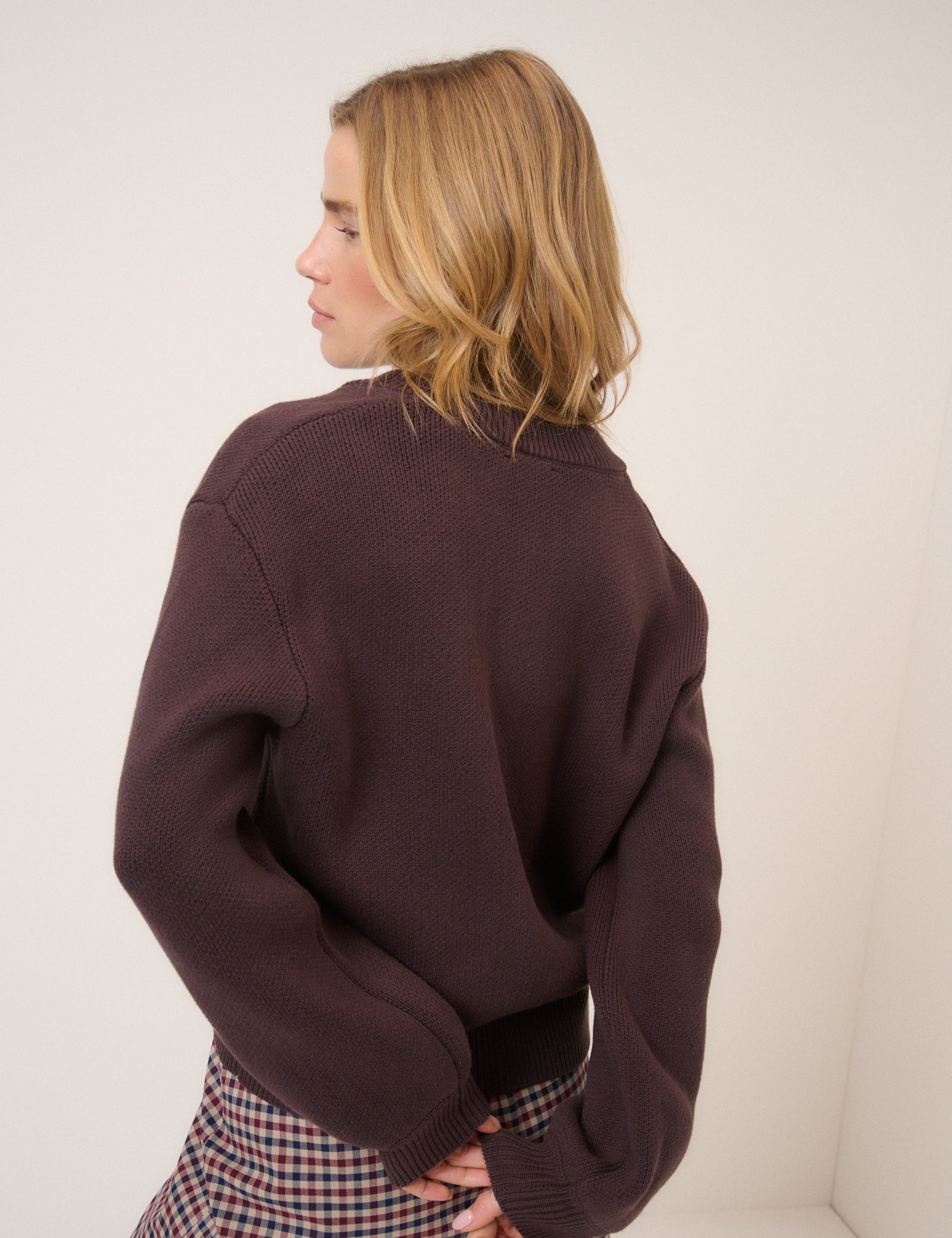 Brown Cotton Relaxed Refined Cardigan - Image 5