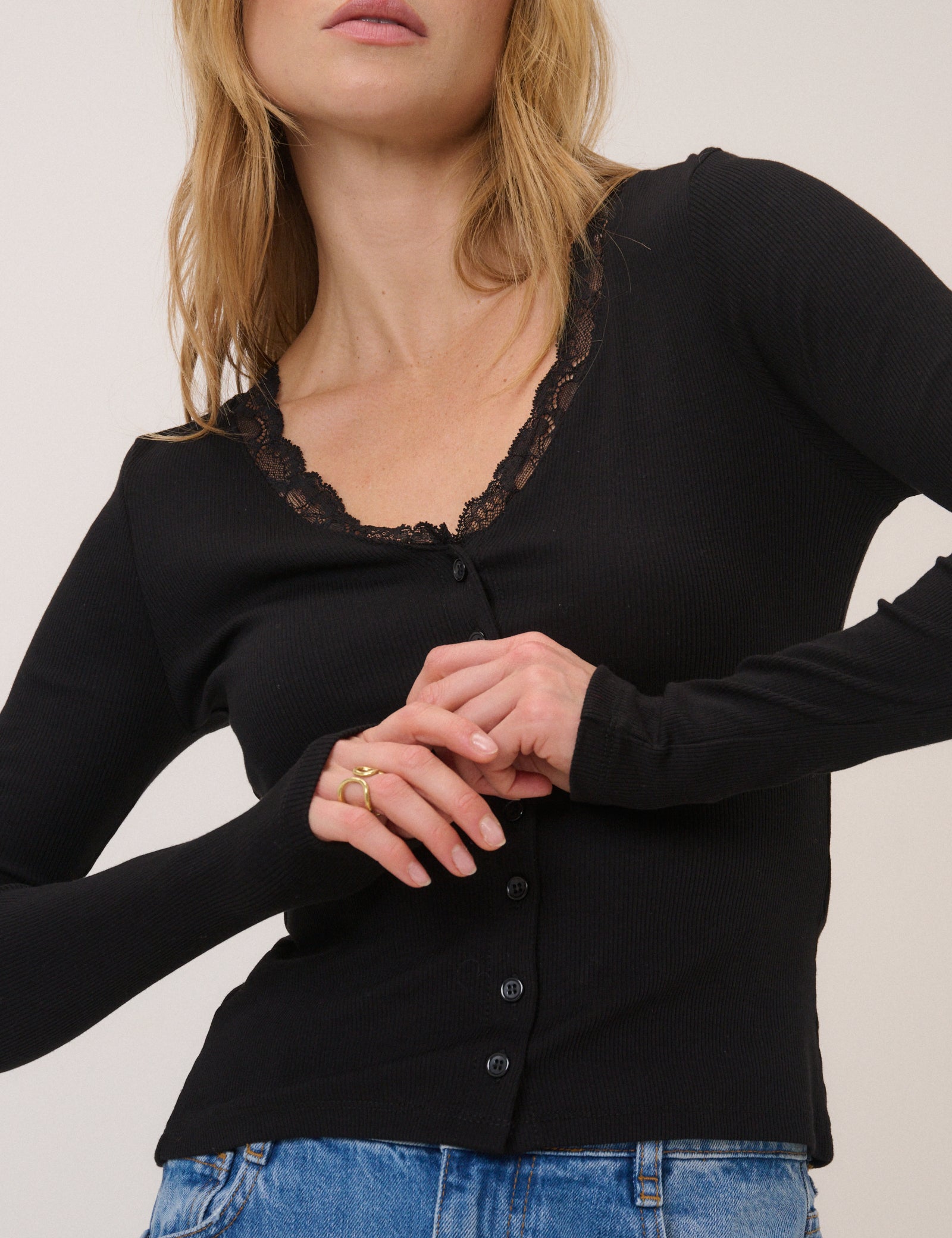 Modern Black Neck Classic Cardigan - Image 3