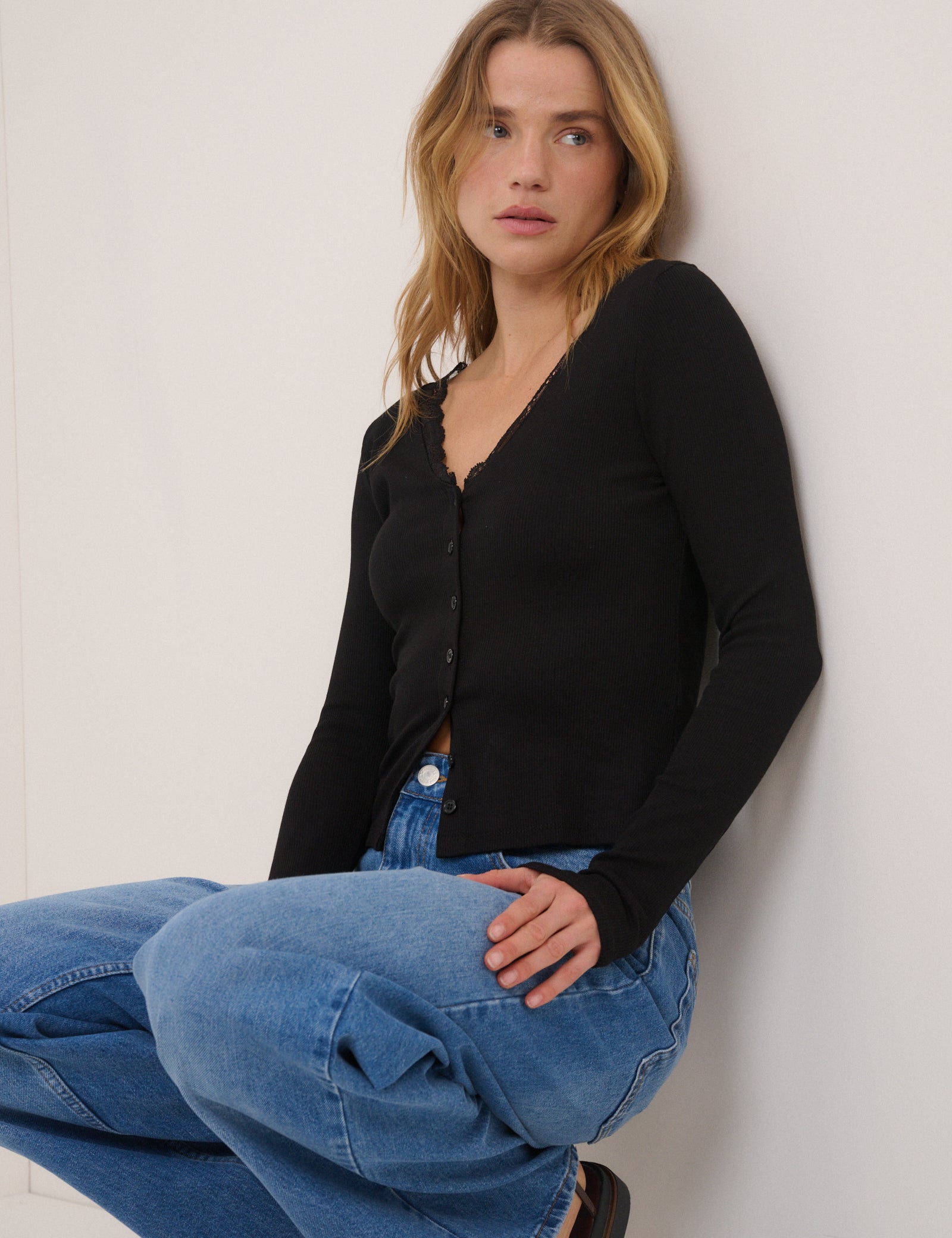 Modern Black Neck Classic Cardigan - Image 5