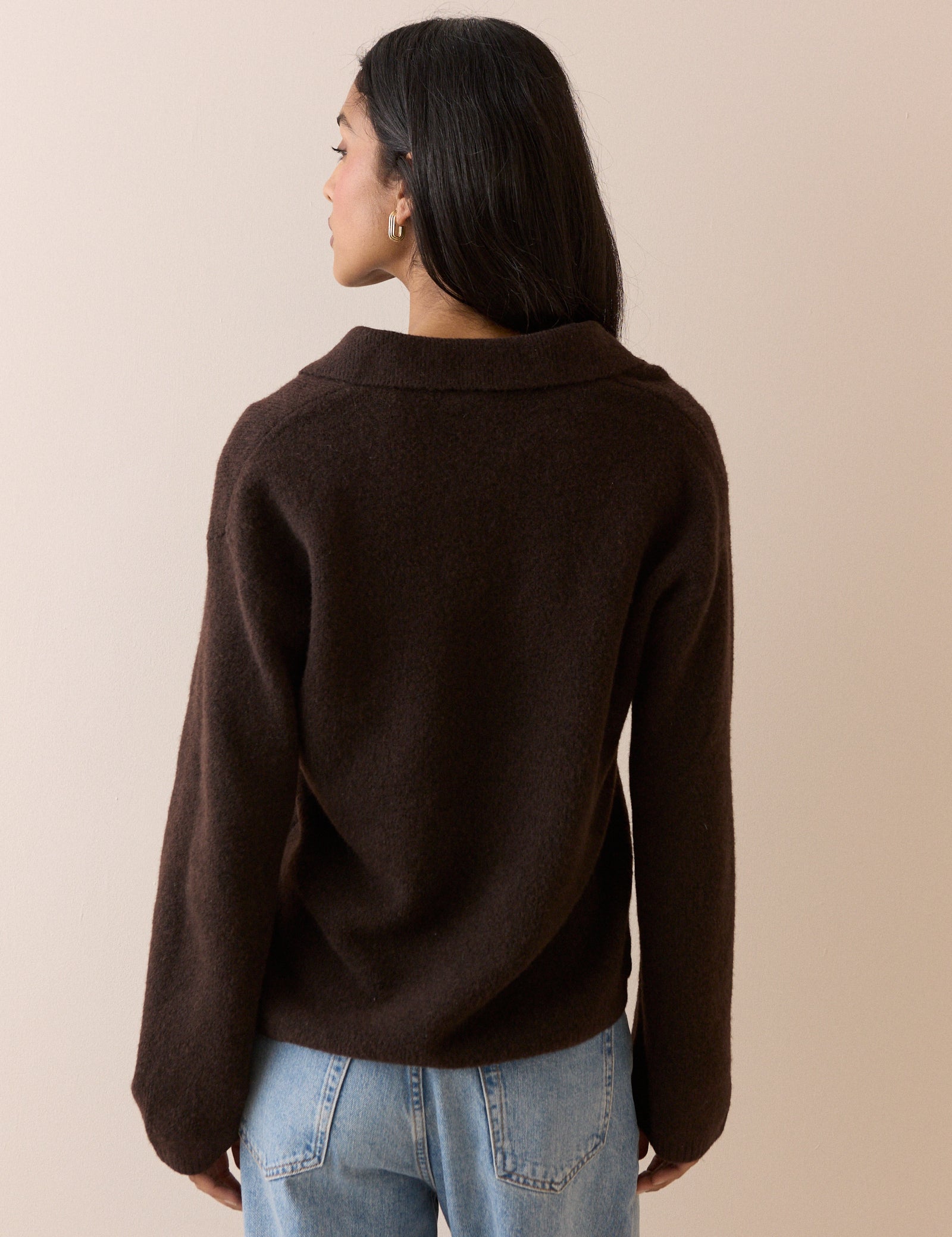 Brown Knit Neck Relaxed Sweater - Image 5