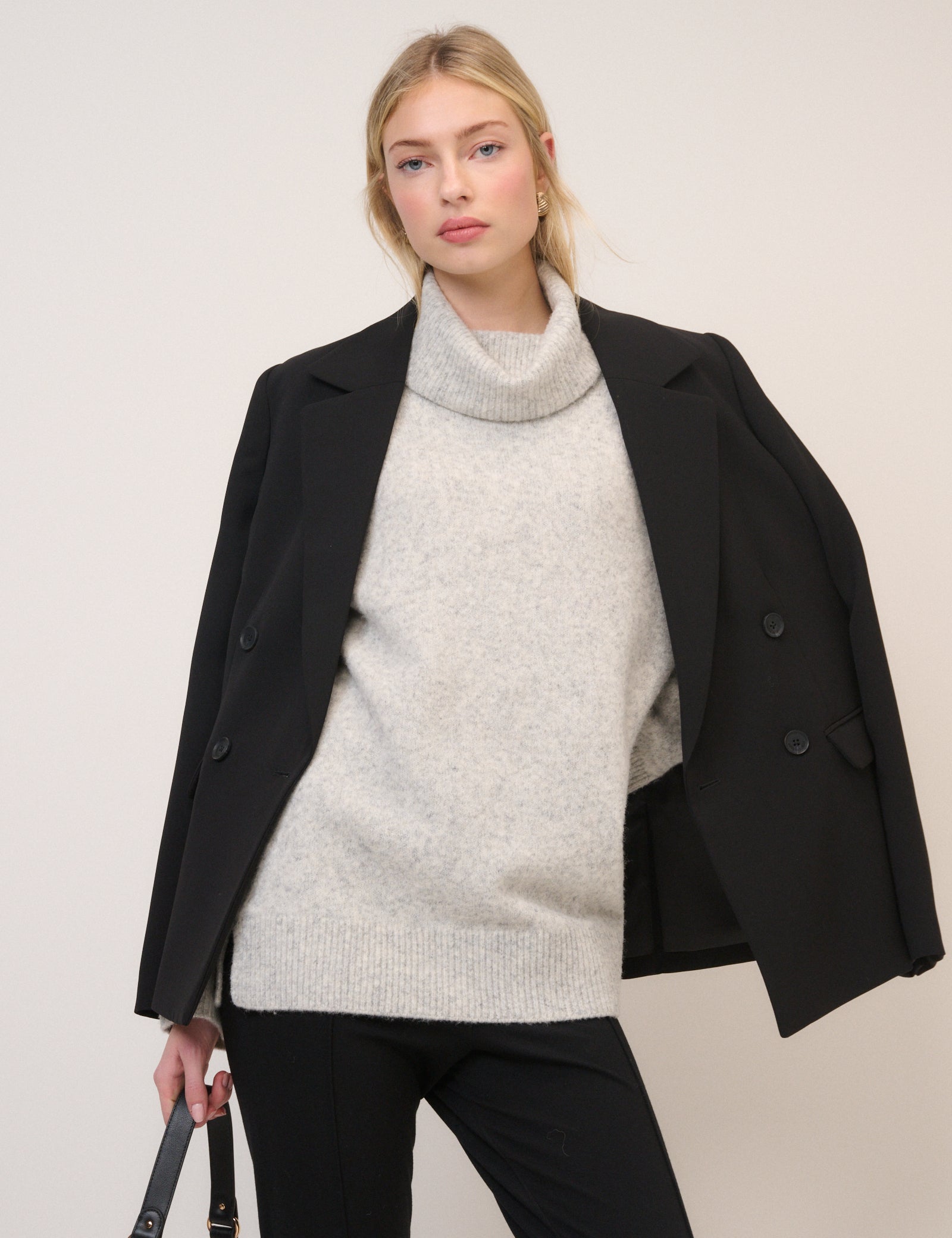 Grey Knit Longline Relaxed Sweater - Image 2