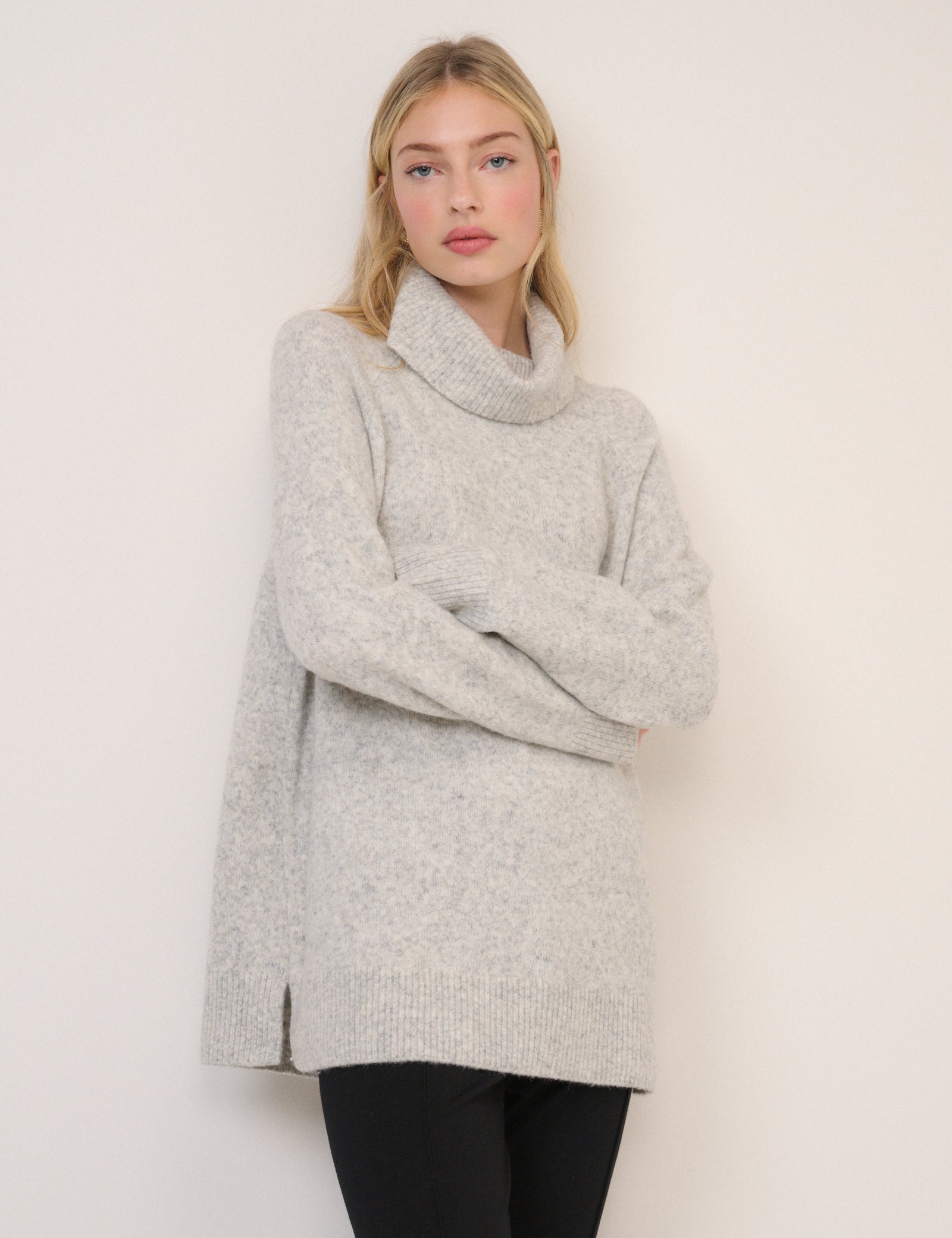 Grey Knit Longline Relaxed Sweater - Image 3