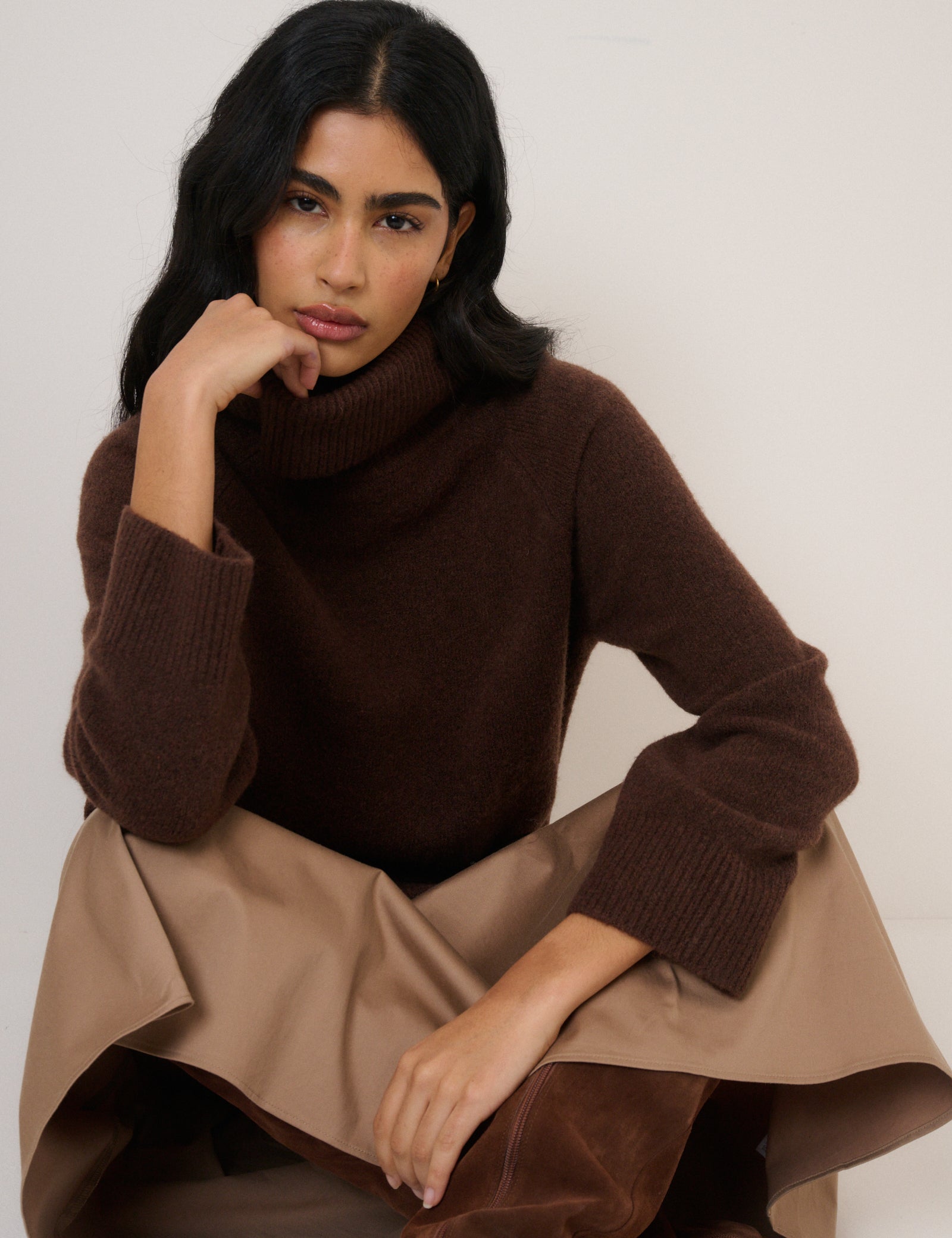 Chocolate Knit Longline Relaxed Sweater - Image 2