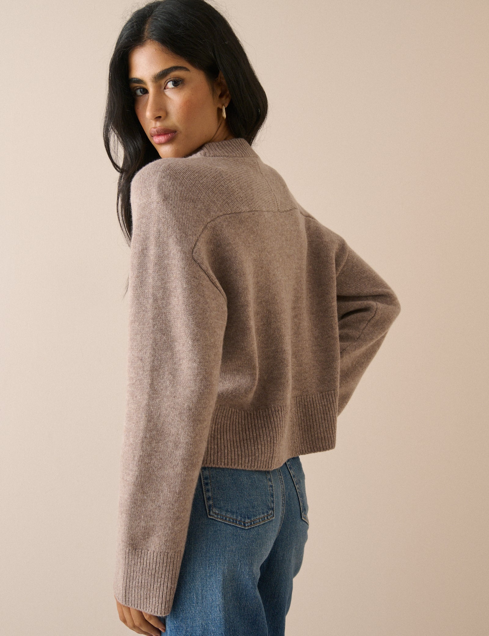Brown Wool Relaxed Saddle Shoulder Cardigan - Image 4