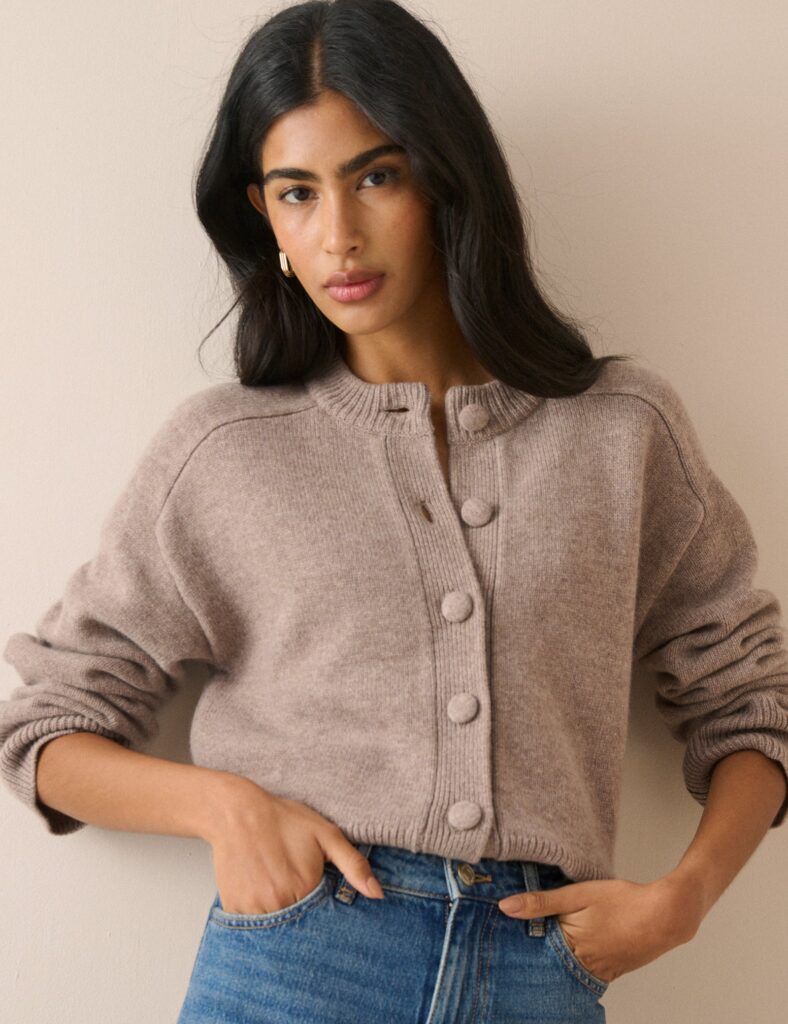 Brown Wool Relaxed Saddle Shoulder Cardigan