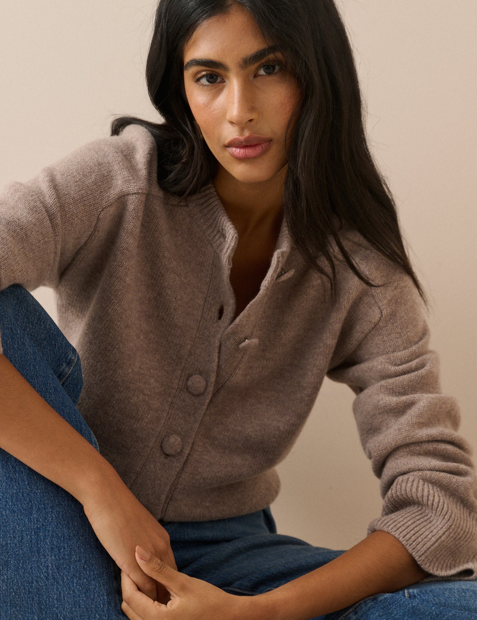 Brown Wool Relaxed Saddle Shoulder Cardigan - Image 5