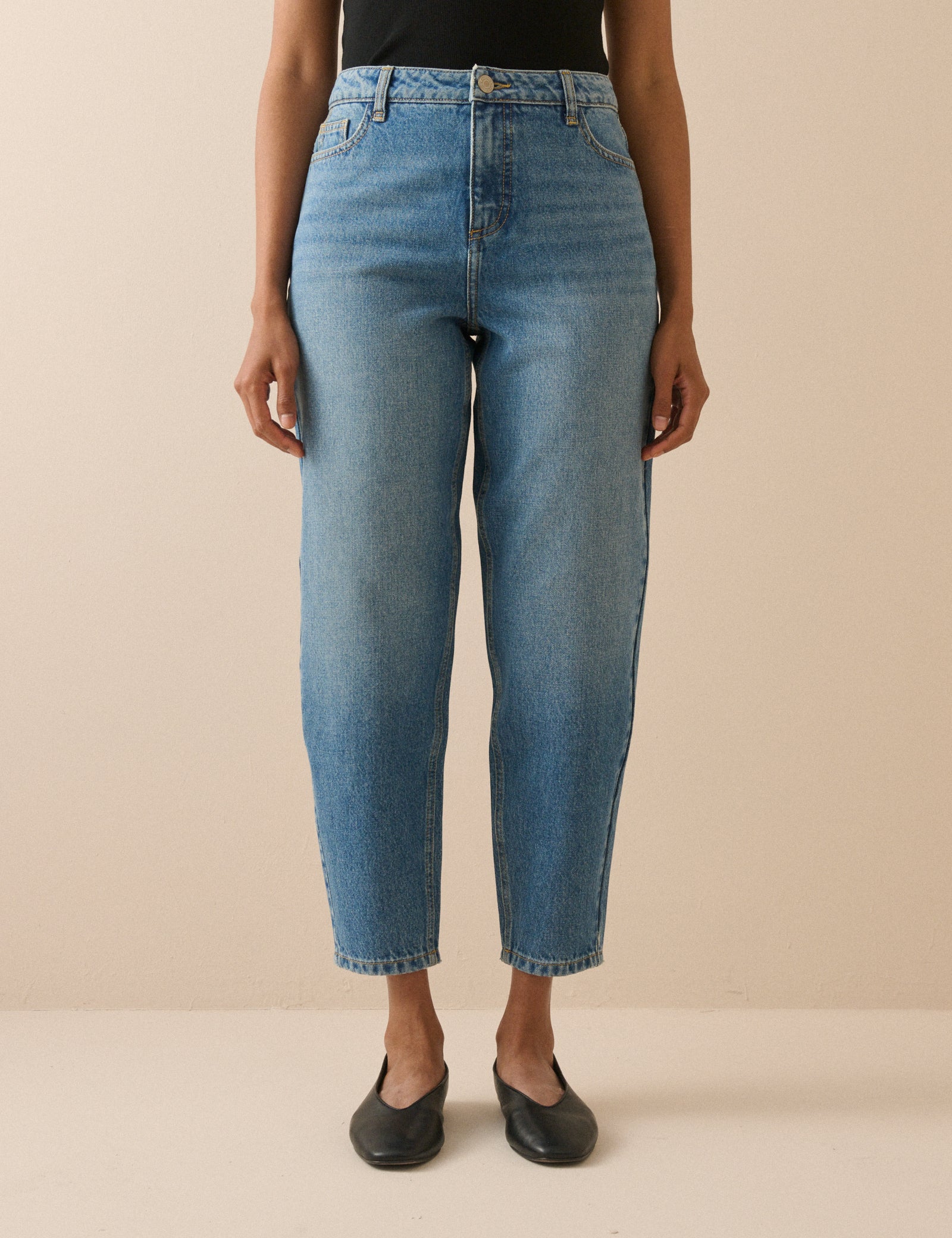 Silver High Rise Barrel Leg Refined Jeans - Image 2