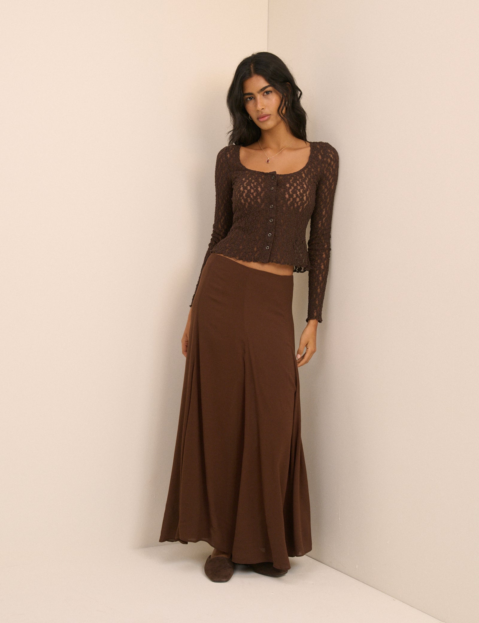 Brown Square Neck Relaxed Cardigan - Image 2