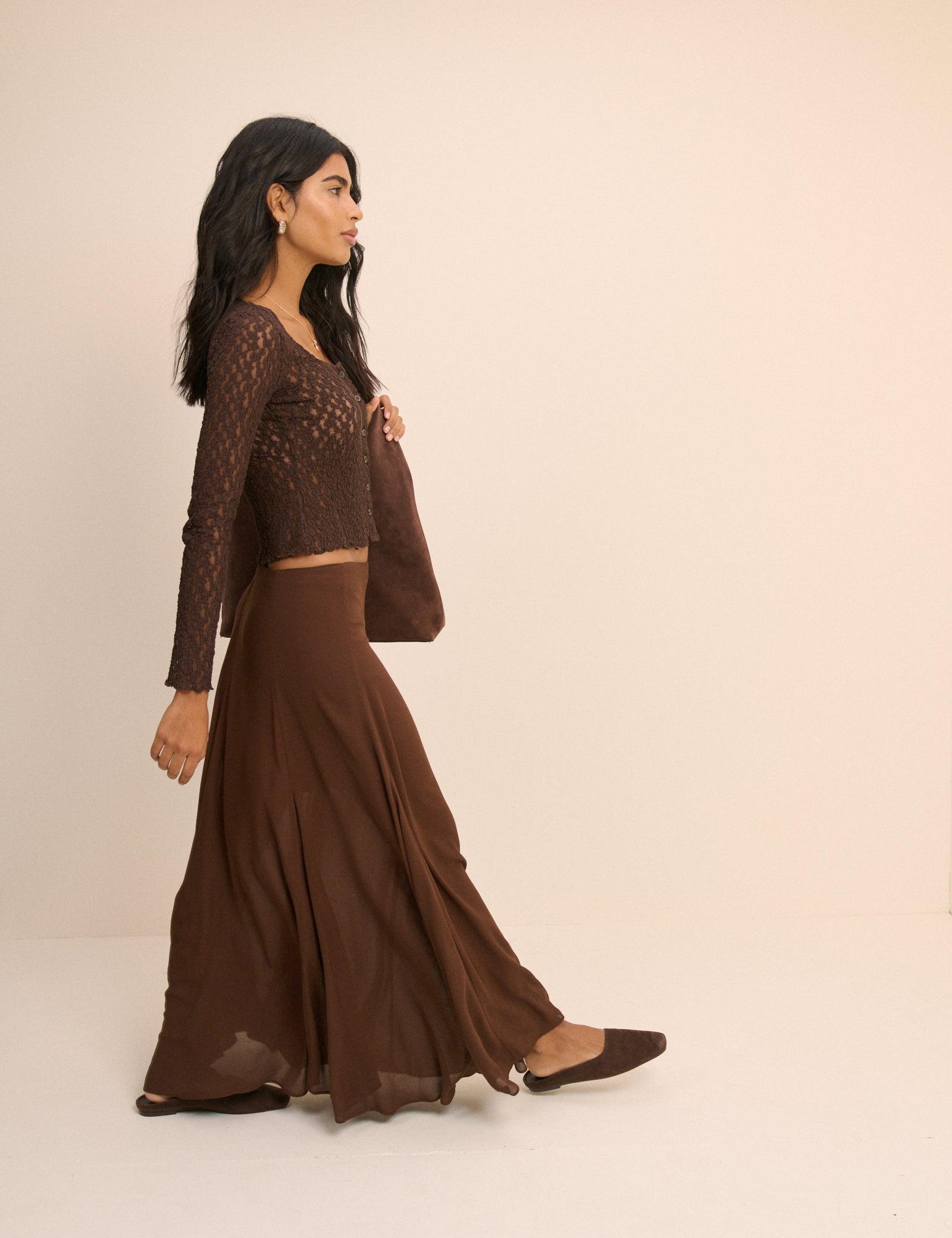 Brown Square Neck Relaxed Cardigan - Image 4