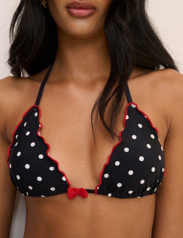 Black Polka Dot Frill Detail Bikini Top