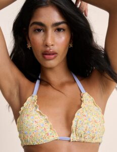 Yellow Floral Frill Detail Bikini Top