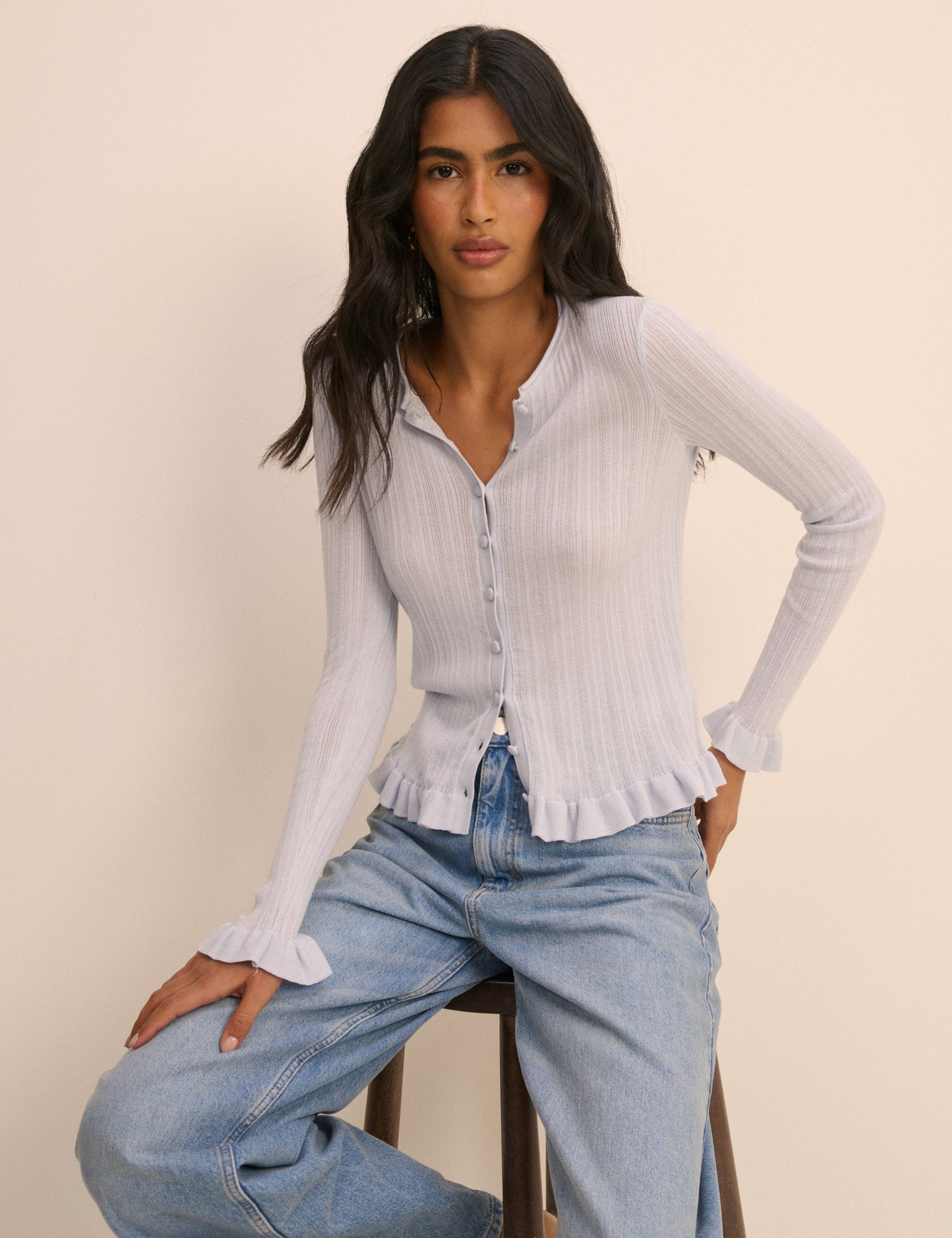 Blue Knit Polished Modern Cardigan - Image 3