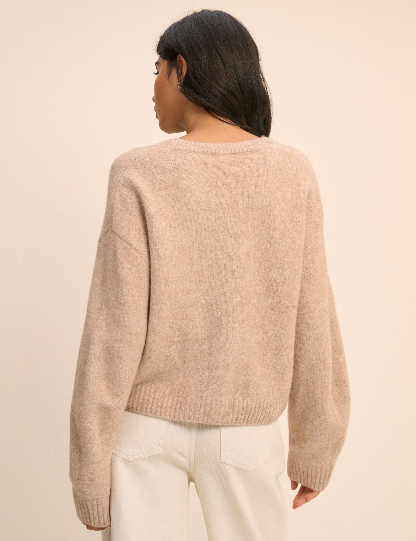 Beige Knit Neck Relaxed Cardigan - Image 5
