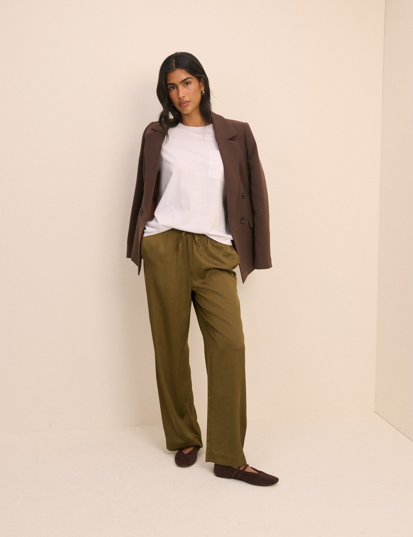 Khaki Wide Leg Everyday Trousers - Image 4