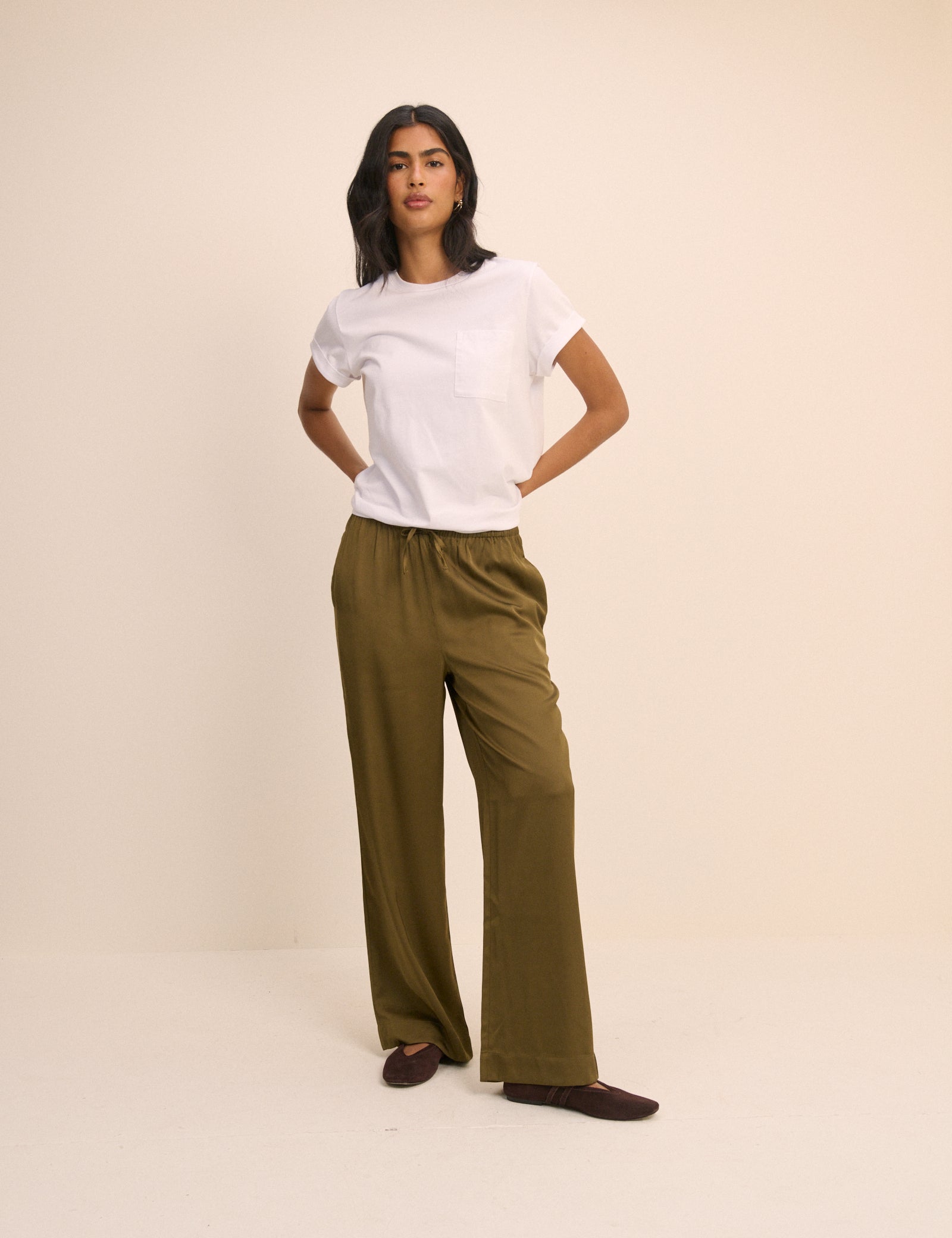 Khaki Wide Leg Everyday Trousers - Image 2