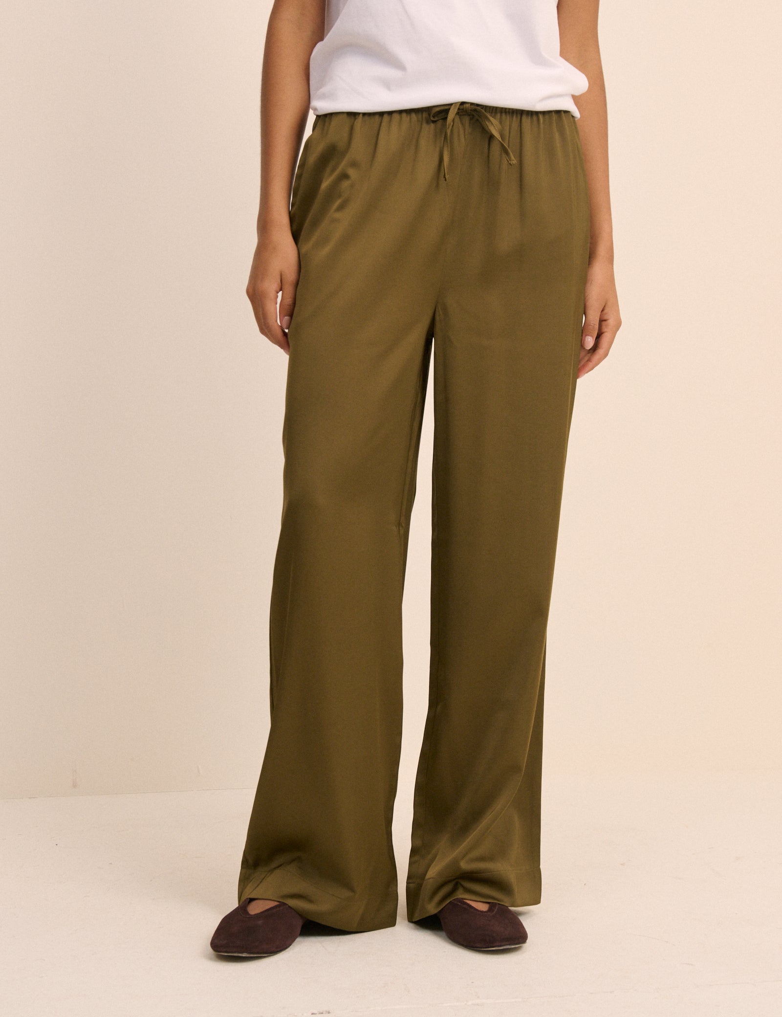 Khaki Wide Leg Everyday Trousers