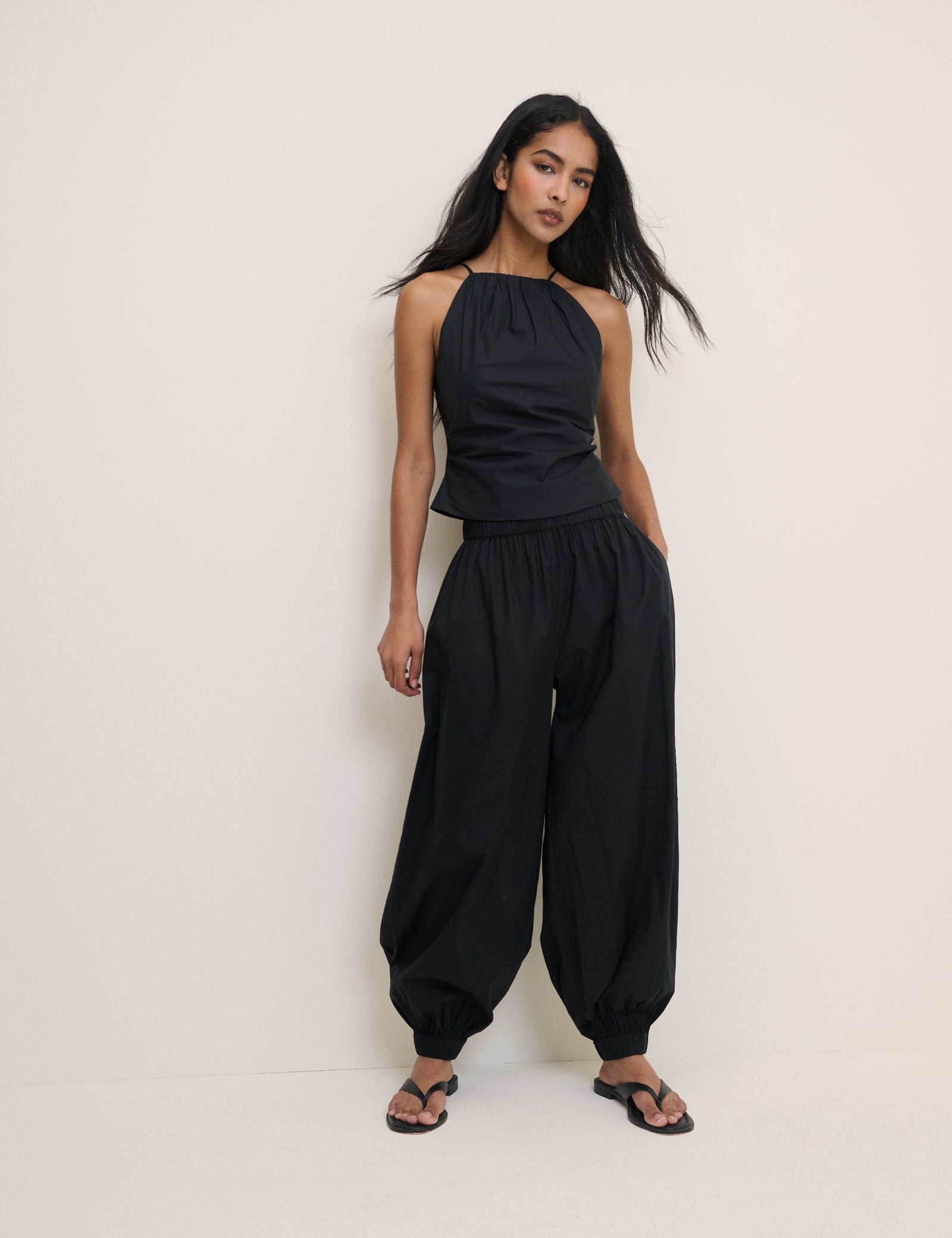 Black Cotton Structured Soft Trousers - Image 2