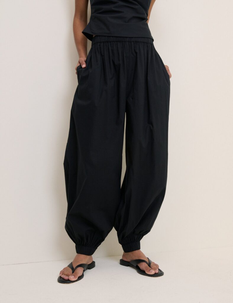 Black Cotton Structured Soft Trousers