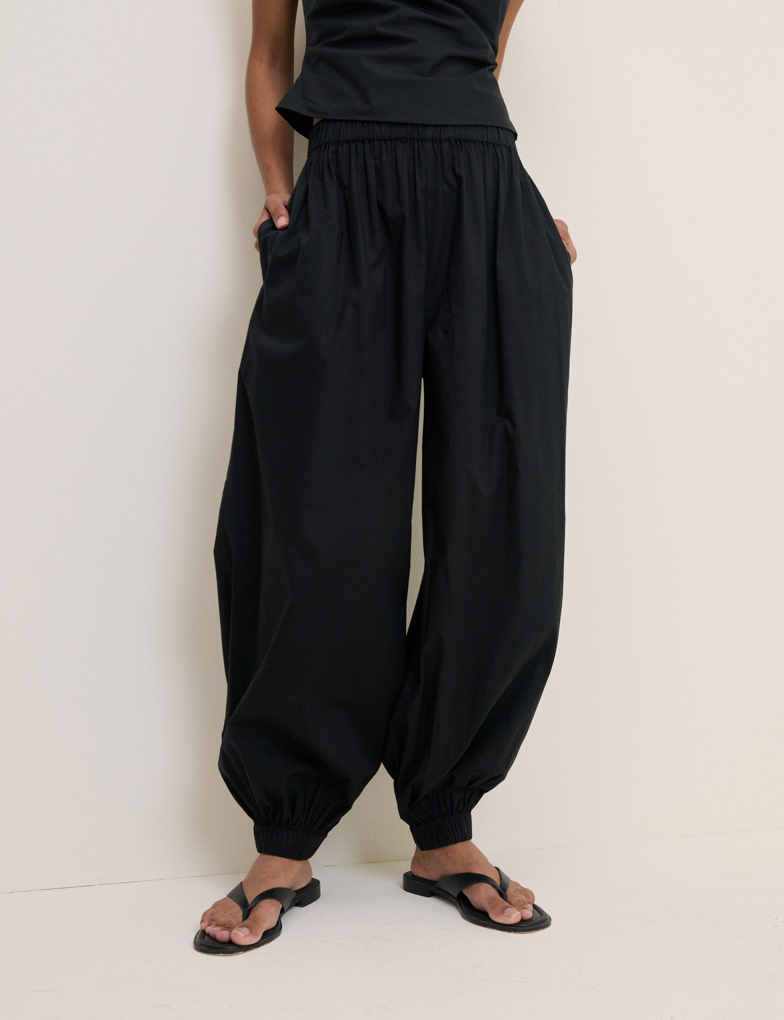 Black Cotton Structured Soft Trousers
