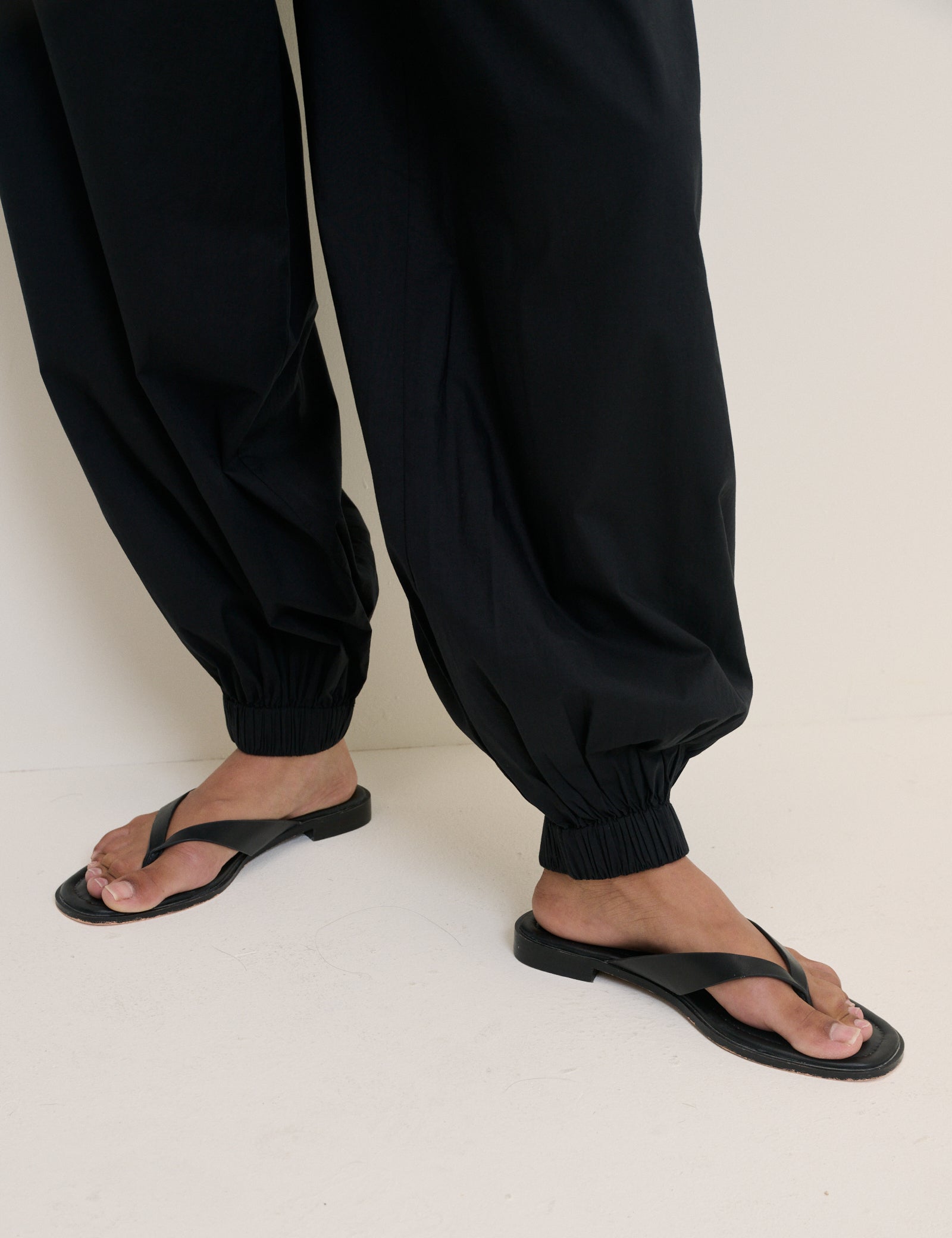 Black Cotton Structured Soft Trousers - Image 3