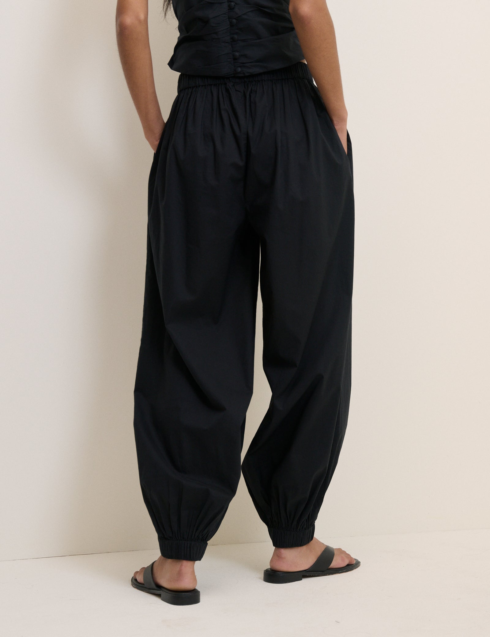 Black Cotton Structured Soft Trousers - Image 4