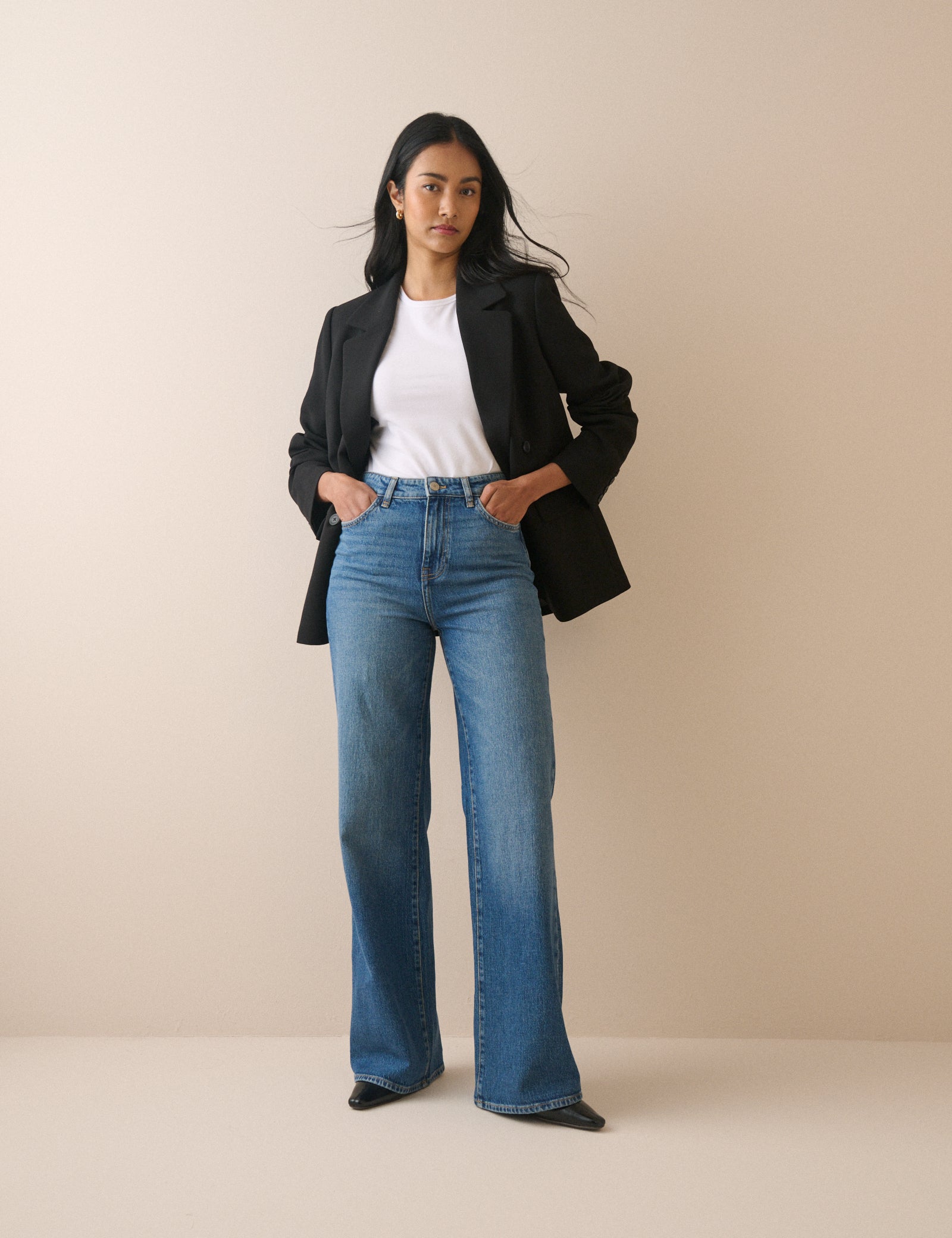 Mid Blue High Rise Wide Leg Jeans