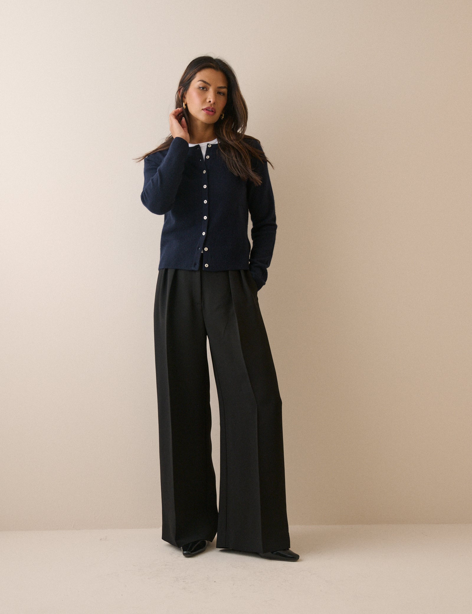 Black Crepe High Waisted Wide Leg Trousers