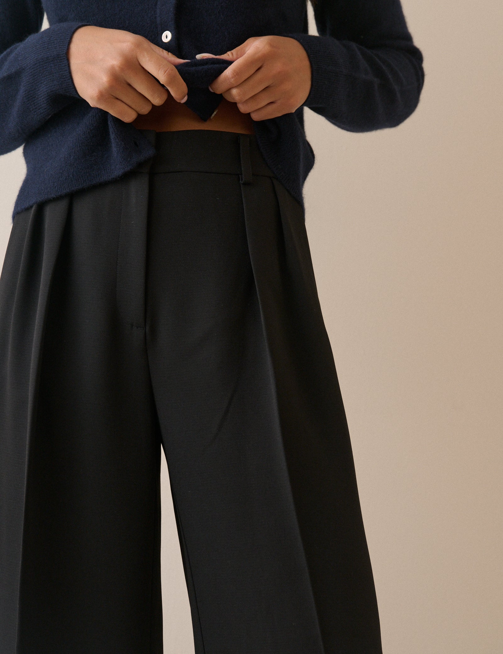 Black Crepe High Waisted Wide Leg Trousers - Image 4