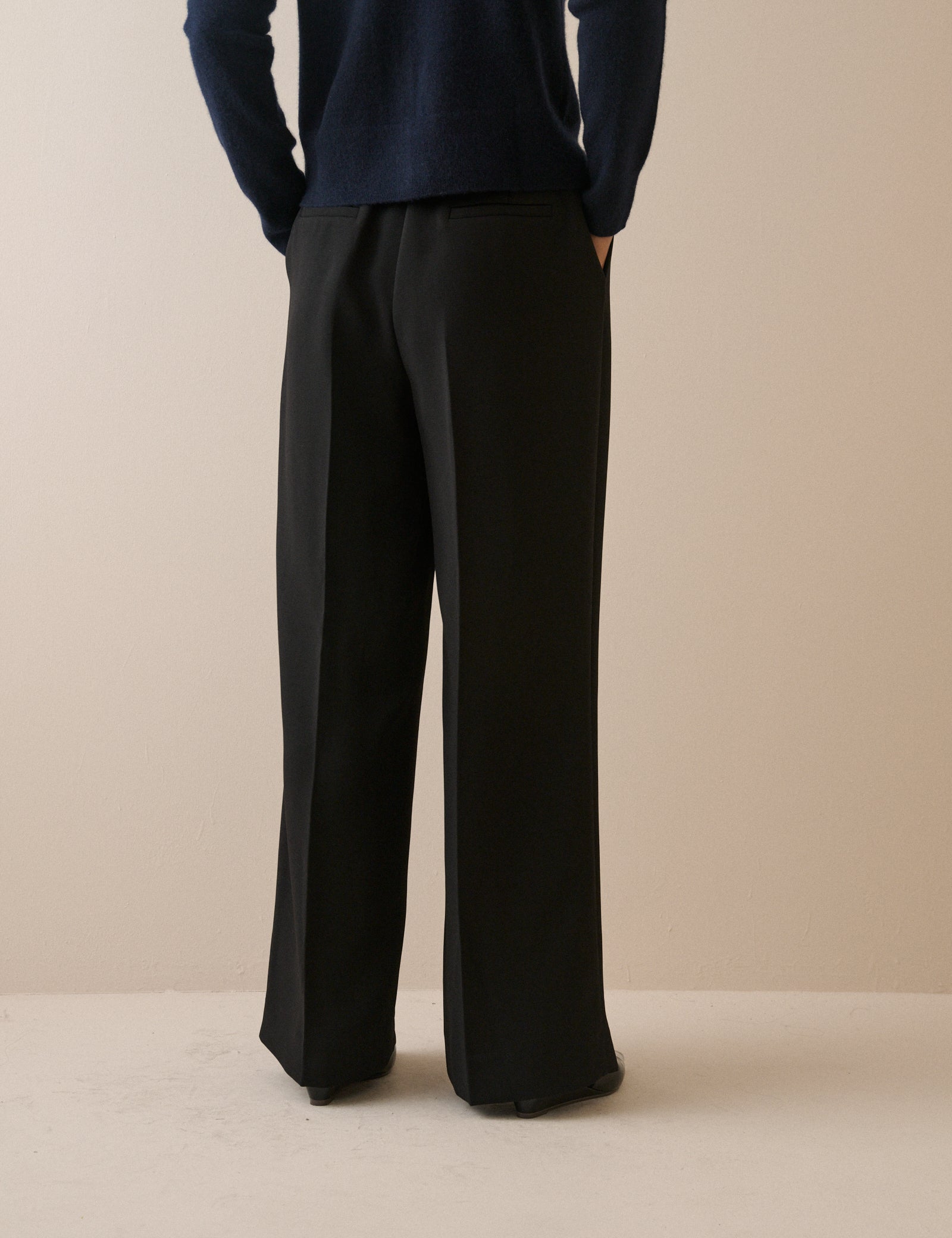 Black Crepe High Waisted Wide Leg Trousers - Image 5