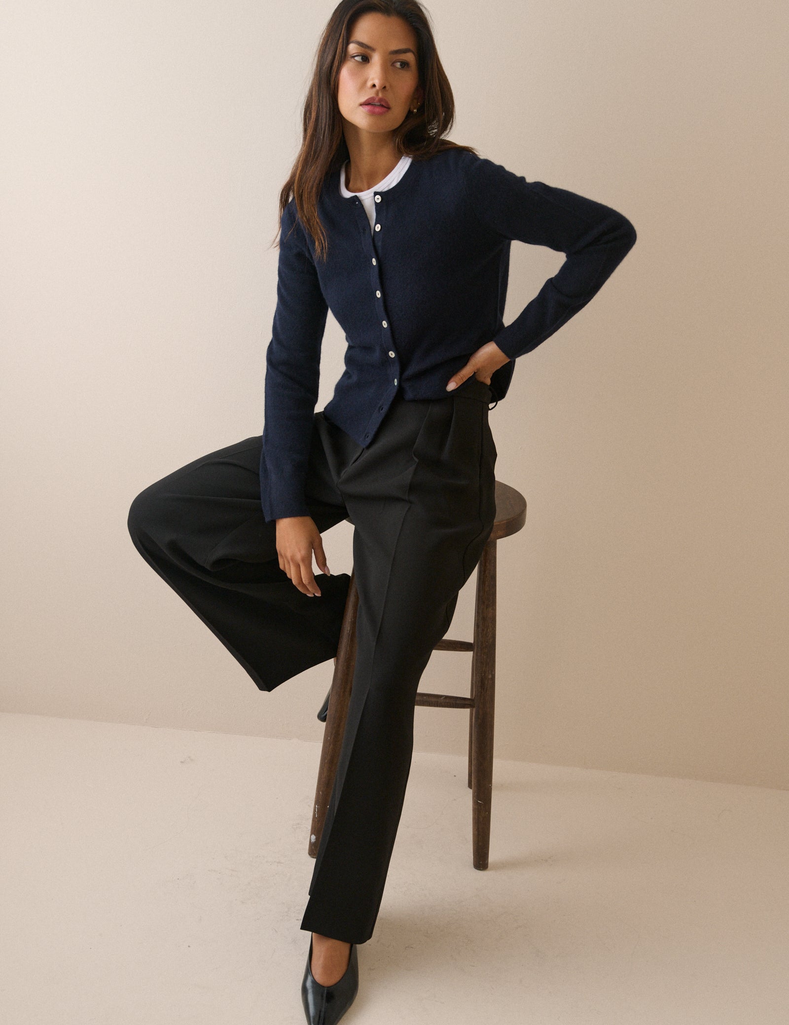 Black Crepe High Waisted Wide Leg Trousers - Image 3