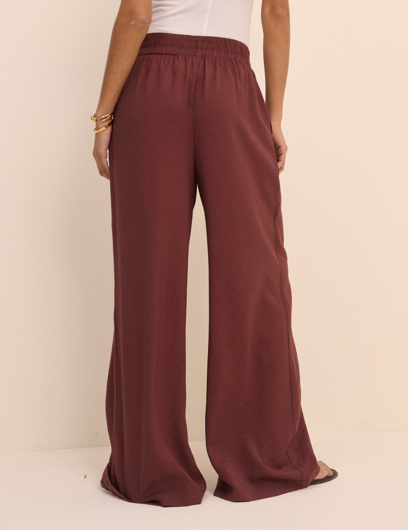 Burgundy High Waisted Wide Leg Trousers - Image 5