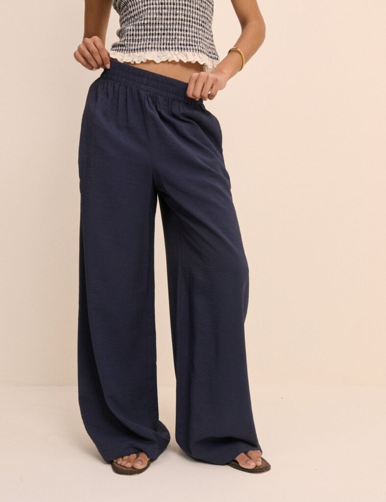 Navy High Waisted Wide Leg Soft Trousers
