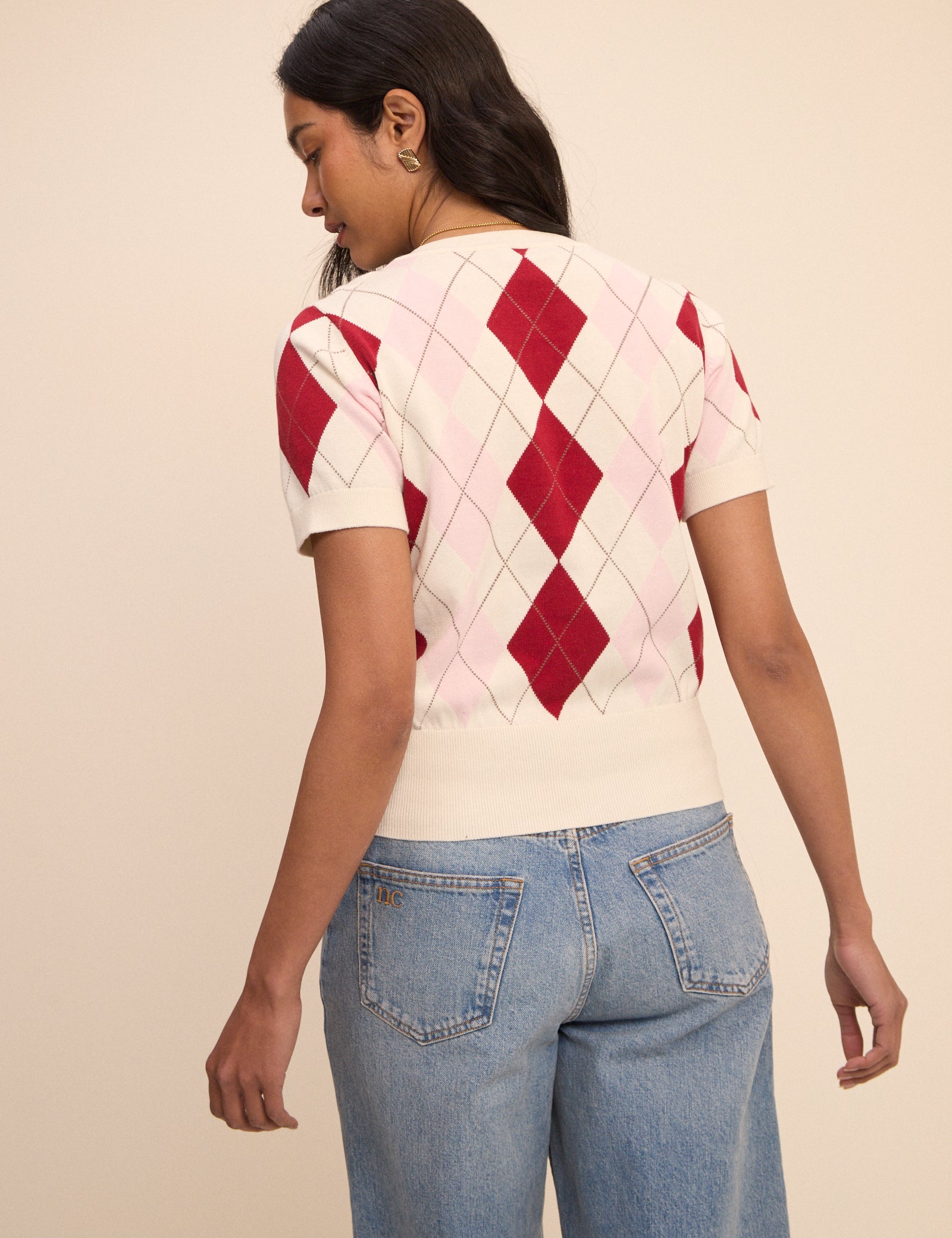 Pink Checked Knit Polished Shorts - Image 5