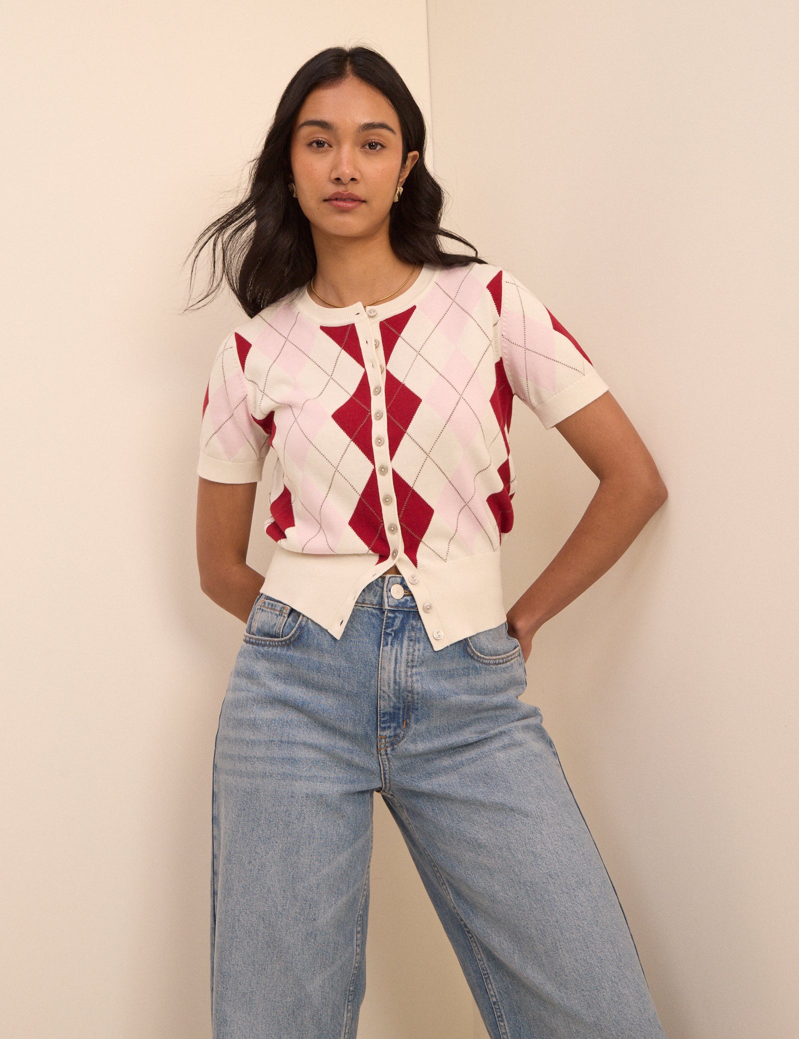 Pink Checked Knit Polished Shorts - Image 2