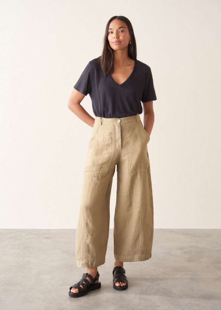 Light Khaki Cargo Linen Trousers