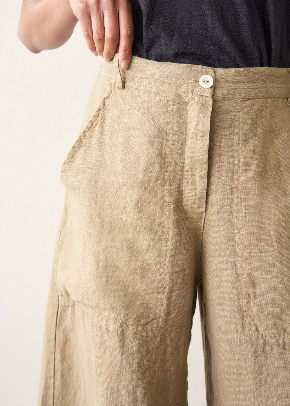 Light Khaki Cargo Linen Trousers - Image 2