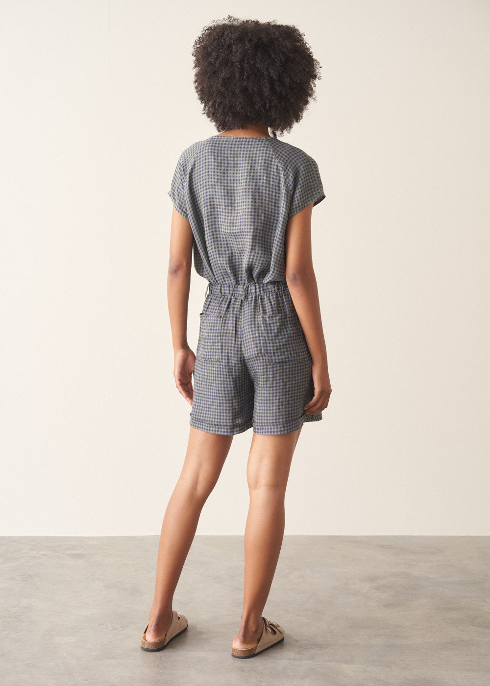 Refined Navy Checked Linen Shorts - Image 3