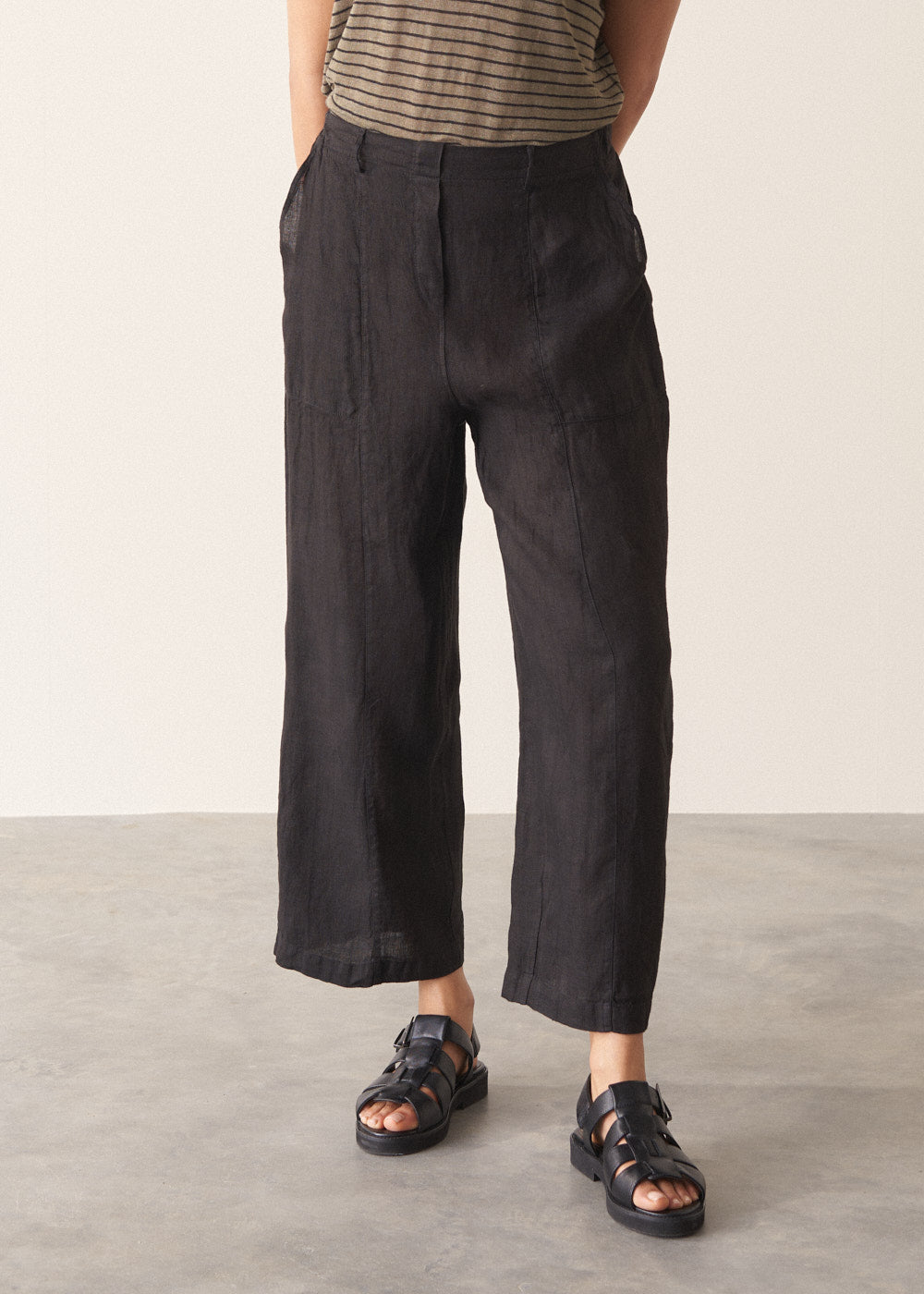 Black Straight Leg Linen Trousers - Image 2