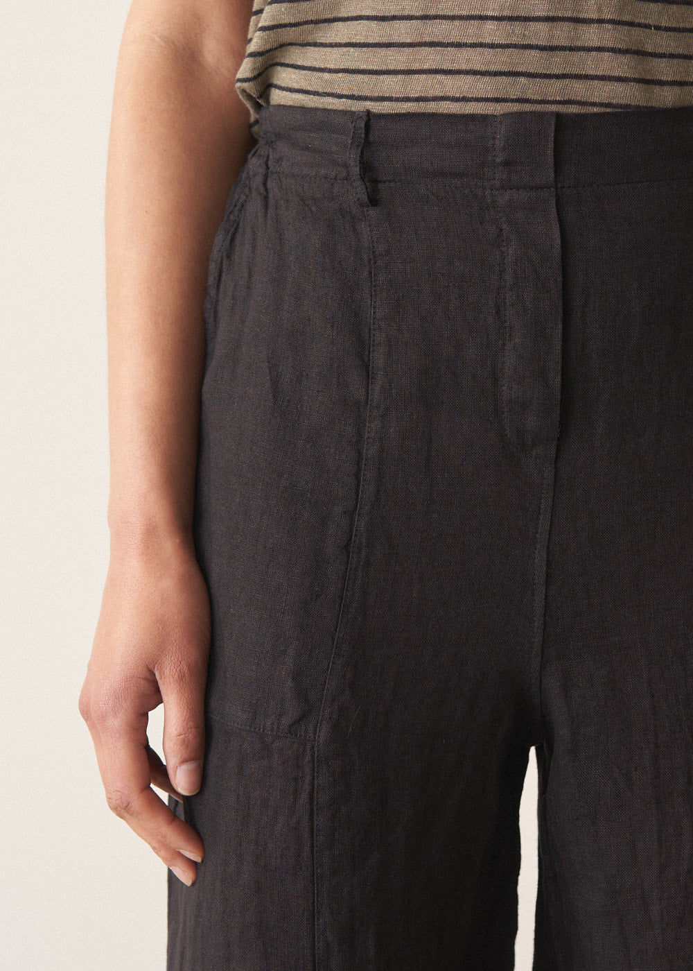 Black Straight Leg Linen Trousers - Image 3