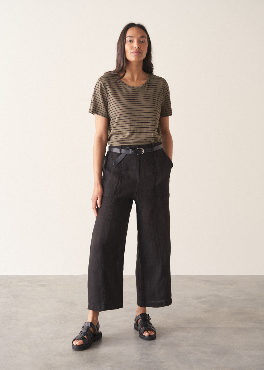 Black Straight Leg Linen Trousers - Image 4