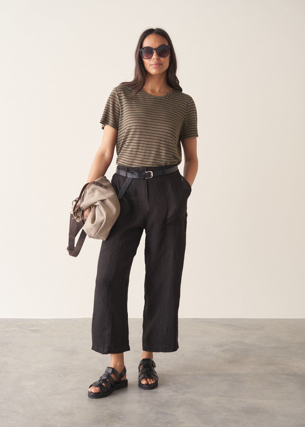 Black Straight Leg Linen Trousers - Image 7