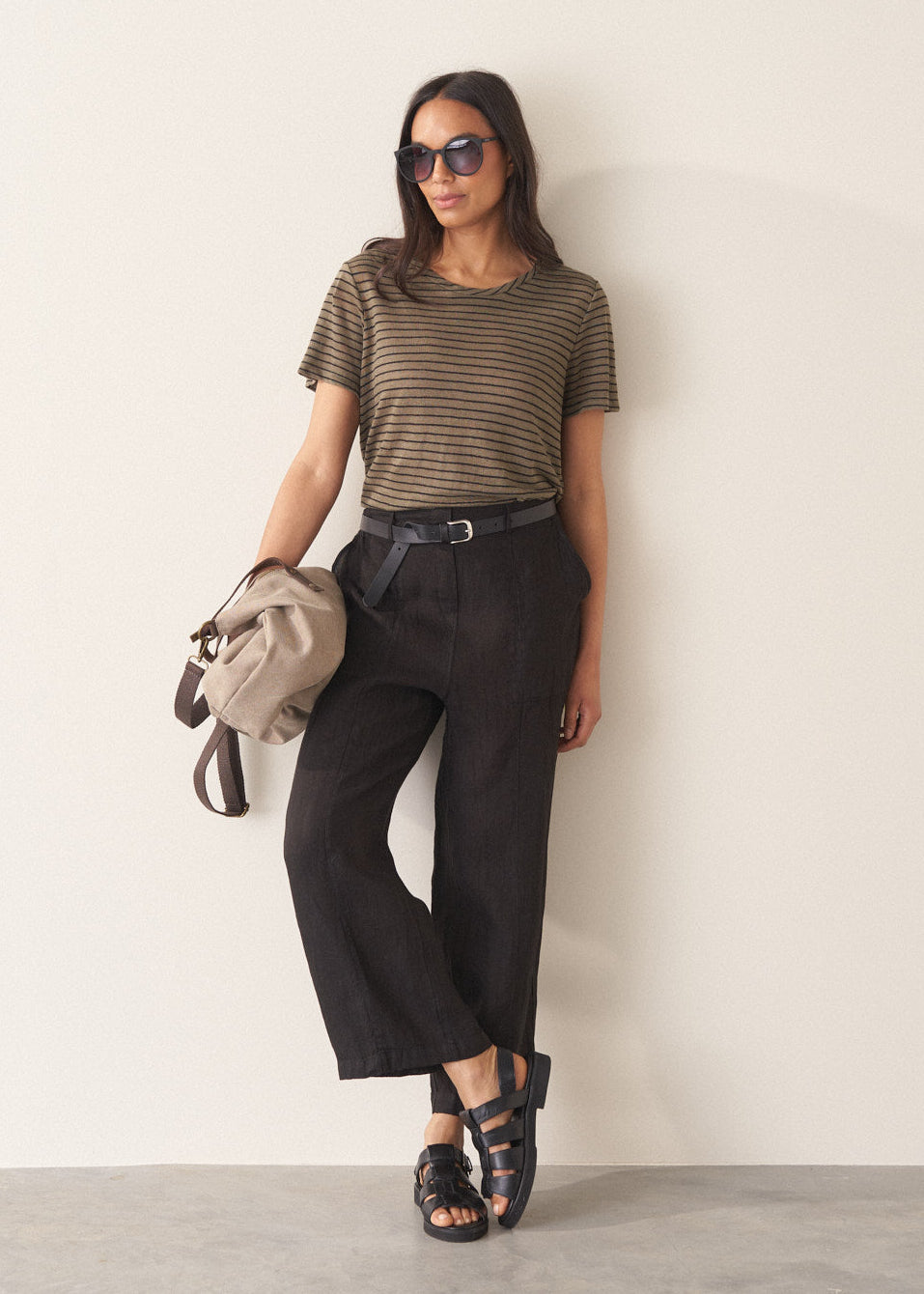 Black Straight Leg Linen Trousers