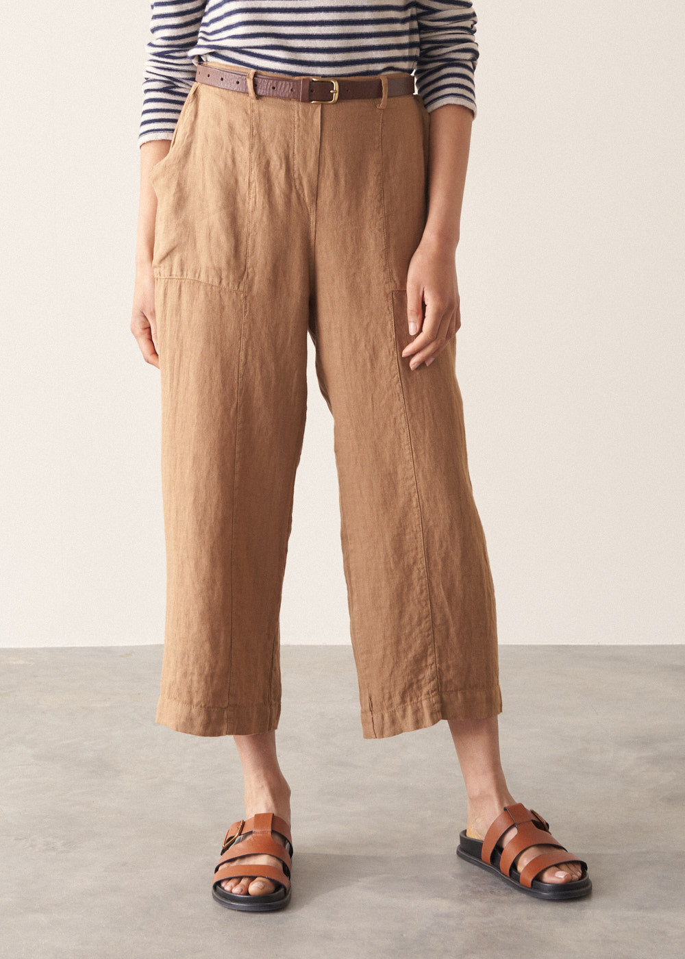 Camel Straight Leg Linen Trousers - Image 3