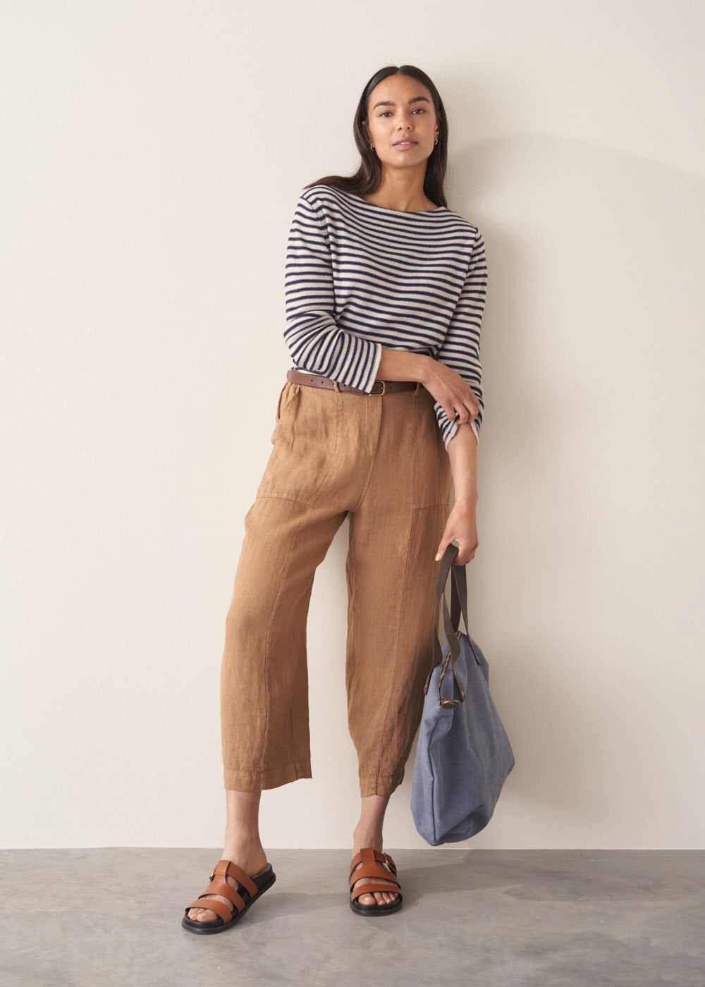 Camel Straight Leg Linen Trousers - Image 4