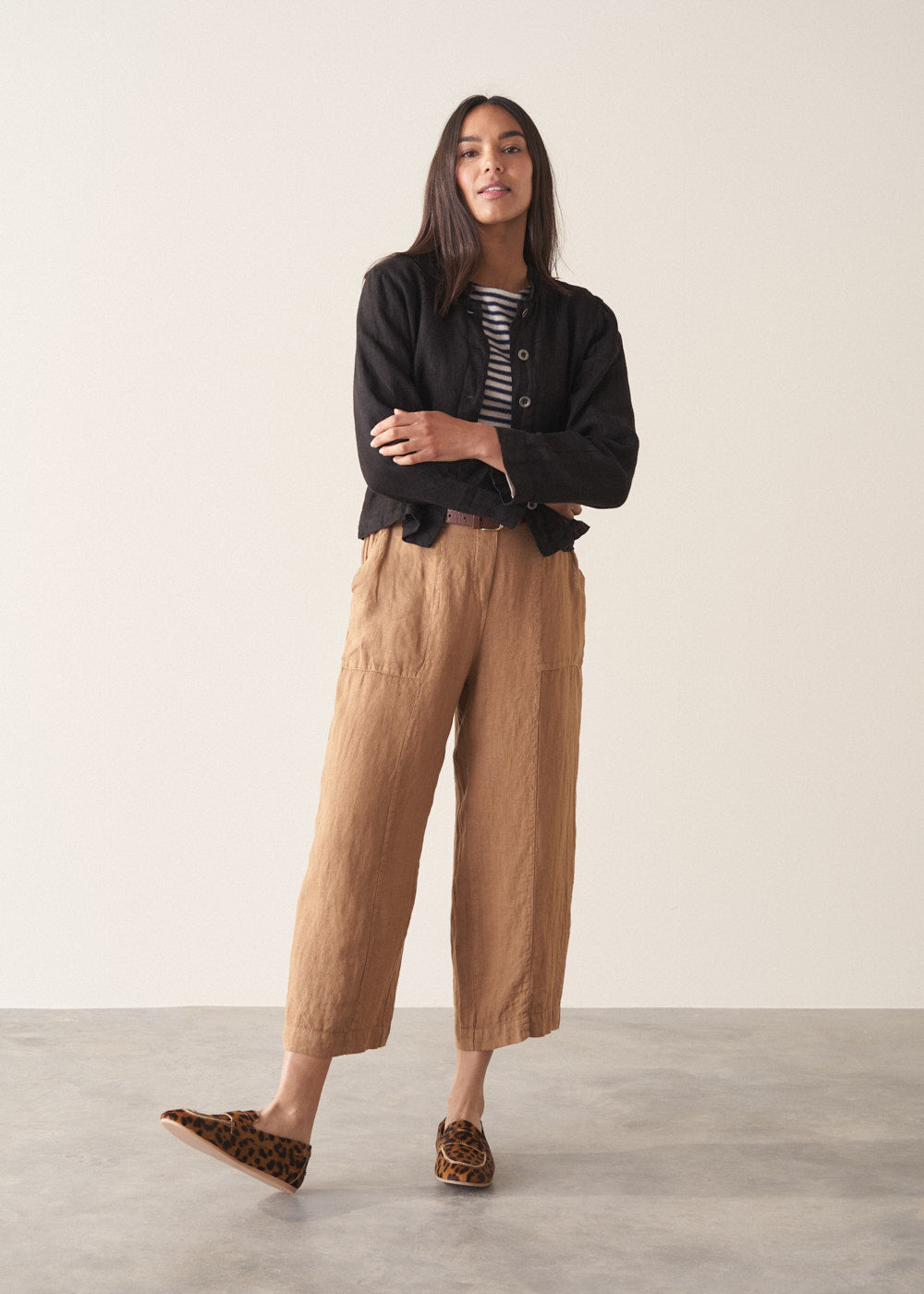 Camel Straight Leg Linen Trousers - Image 5