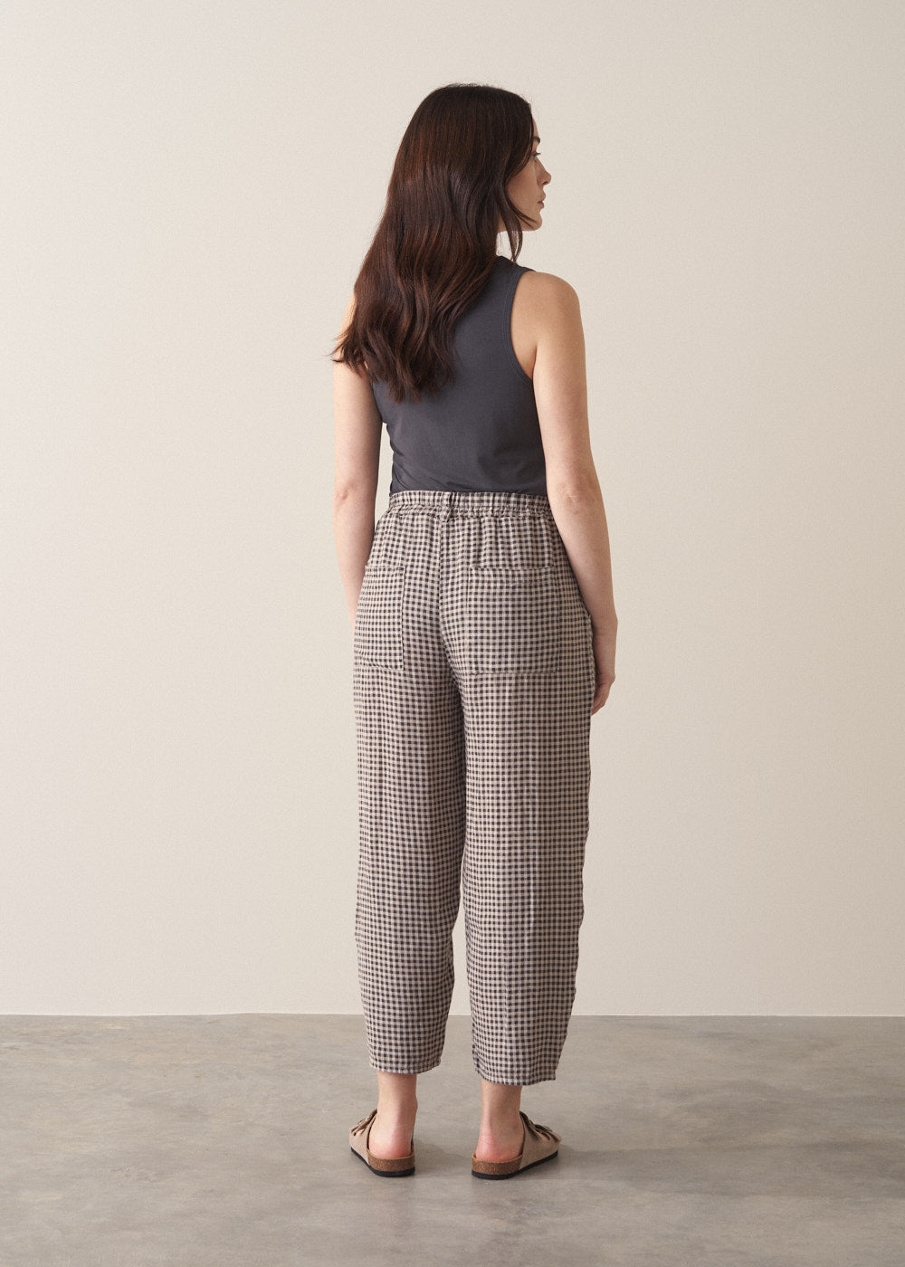 Relaxed Natural Checked Linen Trousers - Image 4
