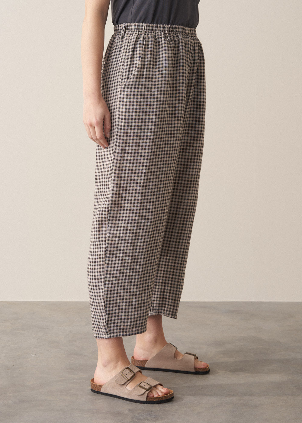 Relaxed Natural Checked Linen Trousers - Image 5