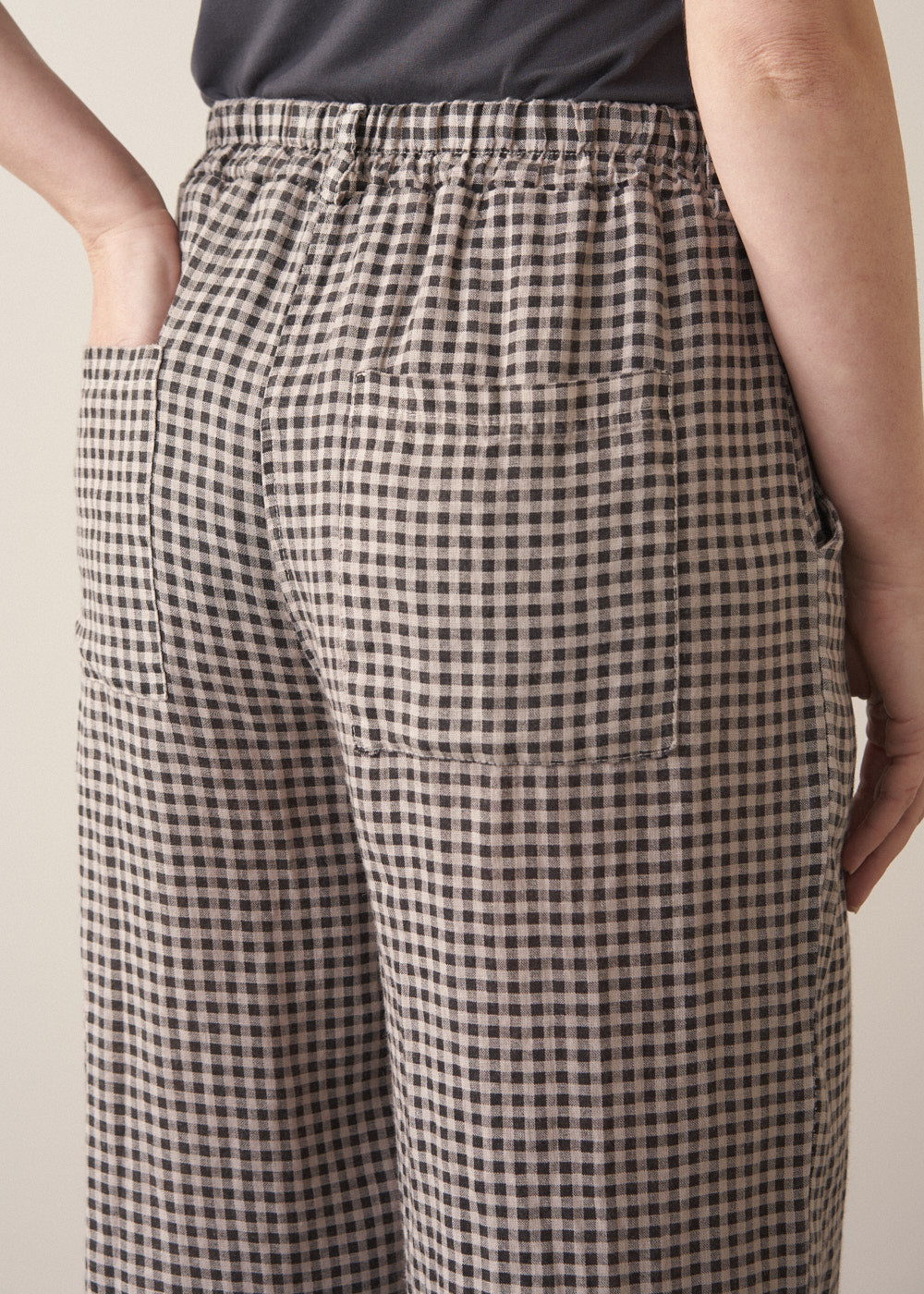 Relaxed Natural Checked Linen Trousers - Image 3